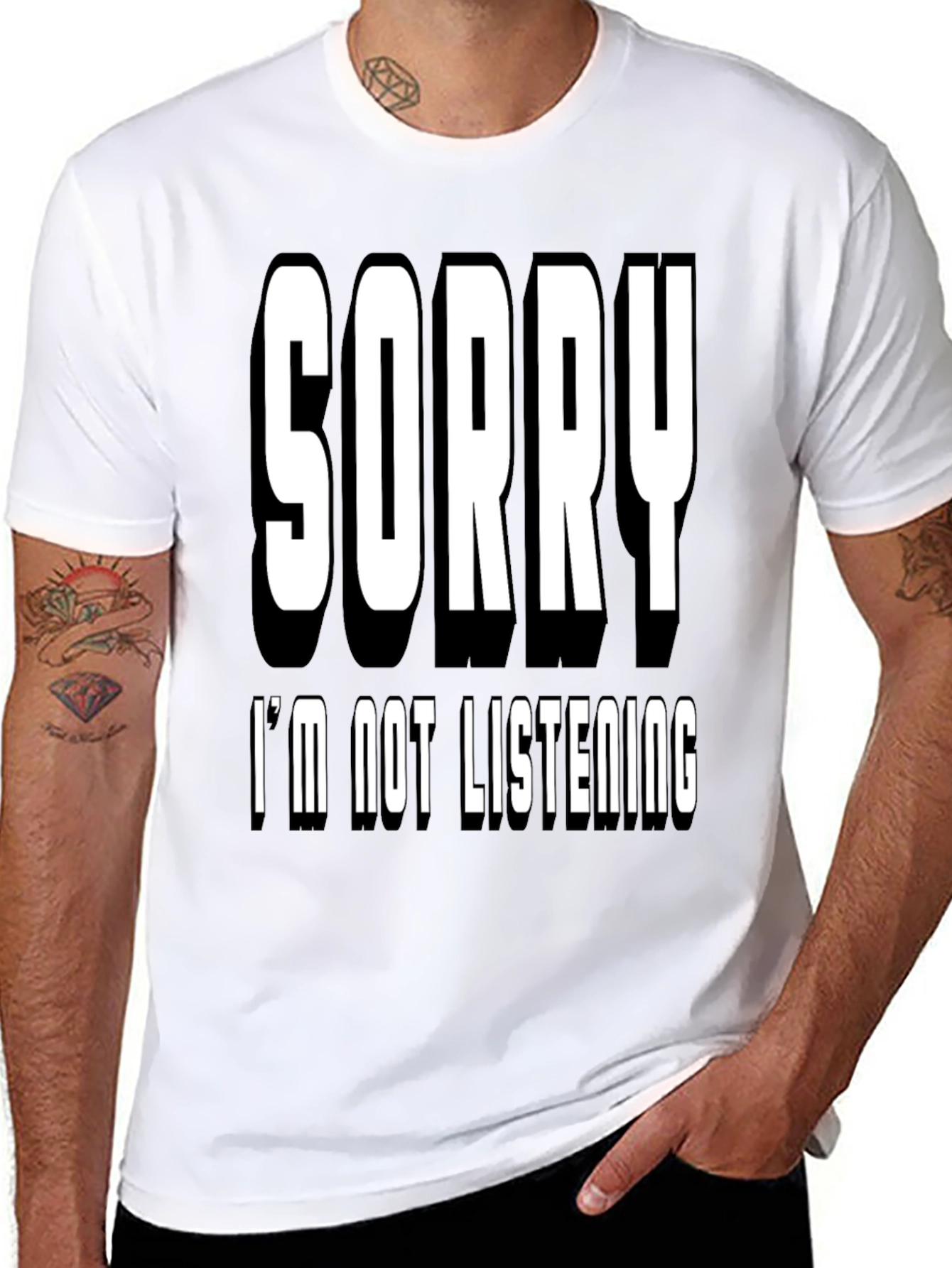 Black Sorry I'm Not Listening Black T-Shirt view 8