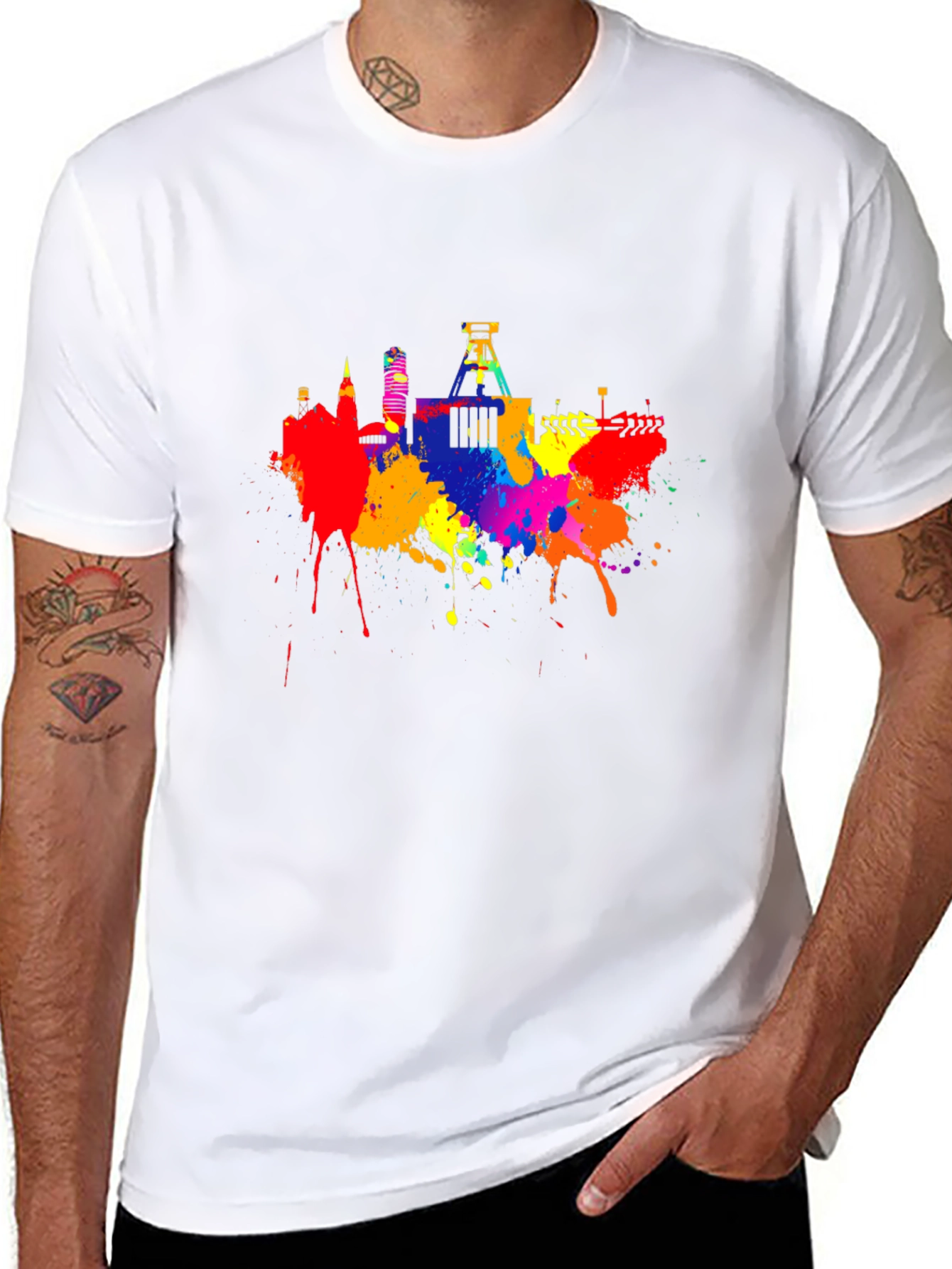 Black Colorful Skyline Splatter Graphic Tee view 8