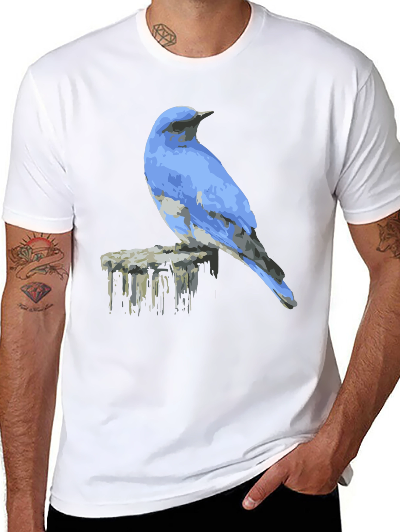 Black Blue Bird on Post Graphic Tee - Black view 8