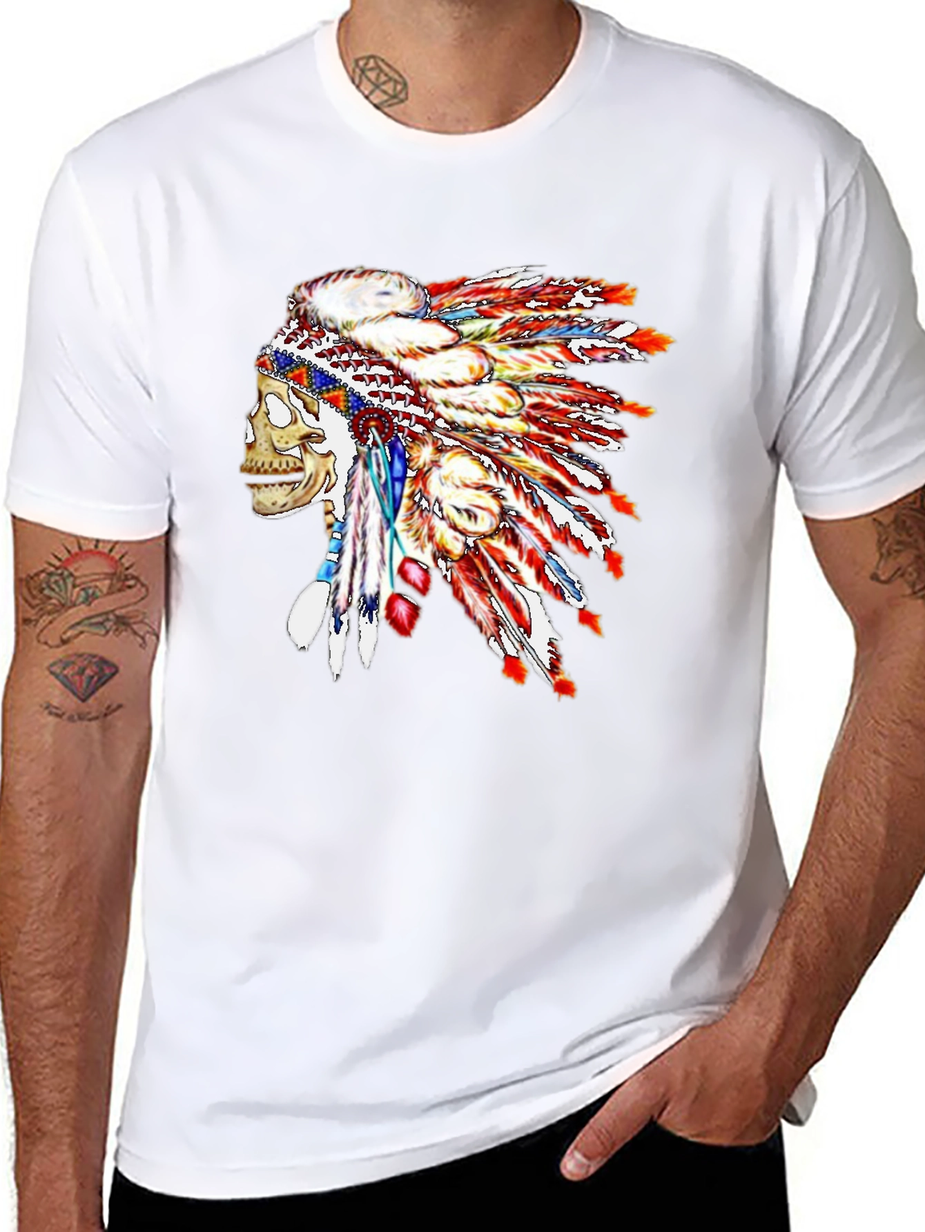 Black Skull Chief Headdress Graphic Tee - Black Cotton Blend view 8