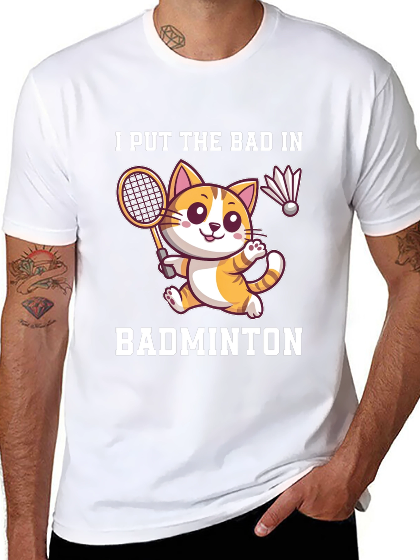 Black Badminton Cat Graphic Tee - Funny Sport Shirt view 8