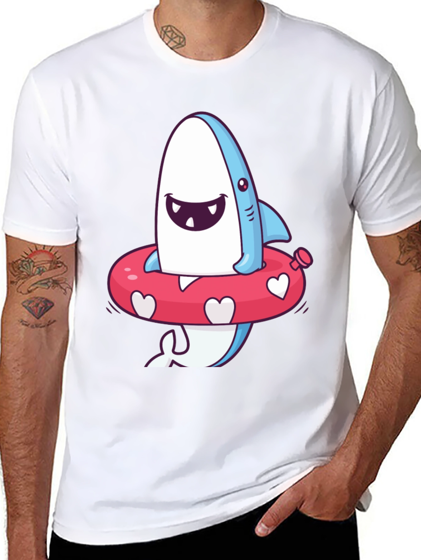 Black Cartoon Shark T-Shirt - Fun Summer Style view 8