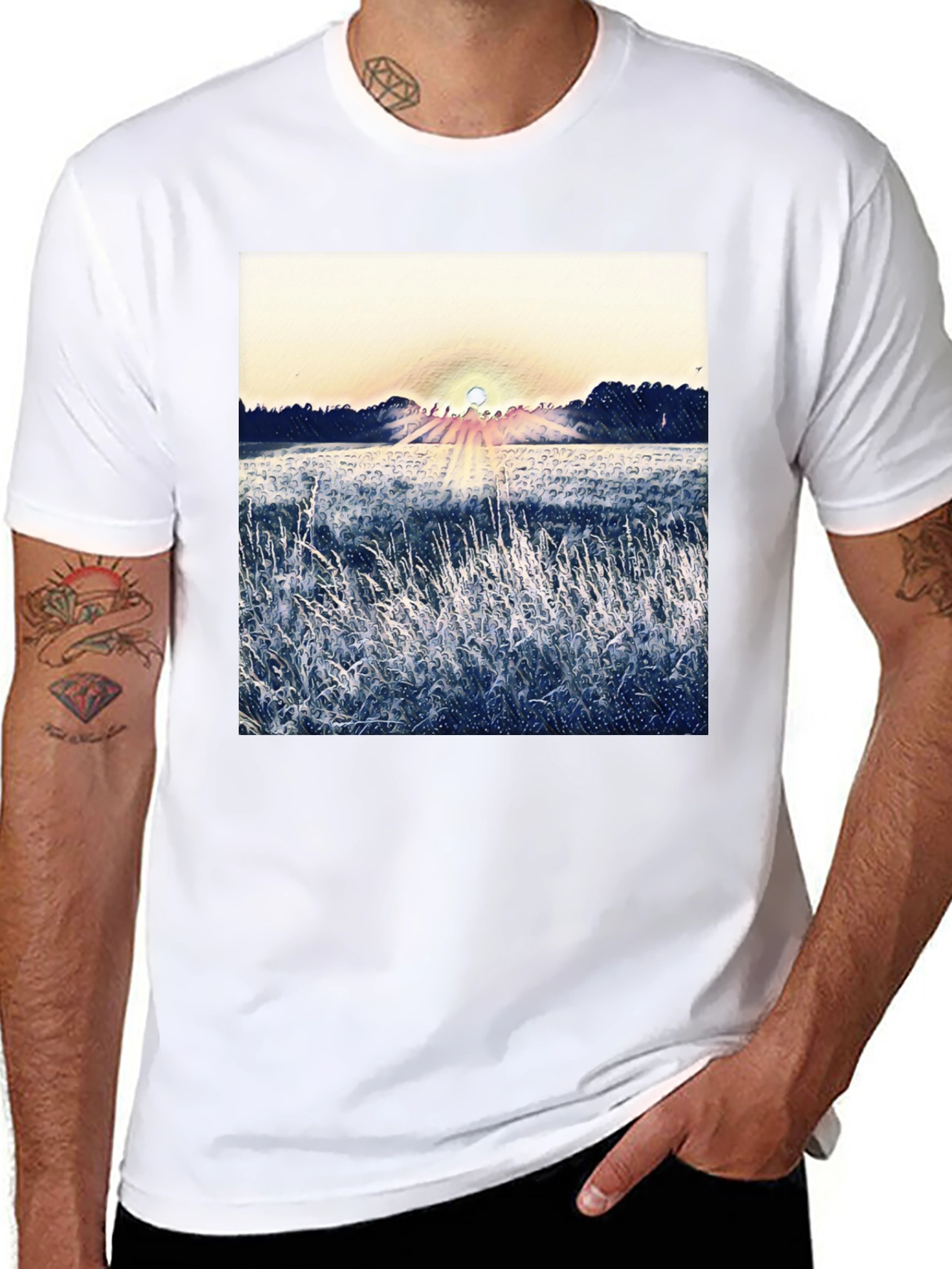 Black Nature Sunrise Graphic T-Shirt - Black view 8