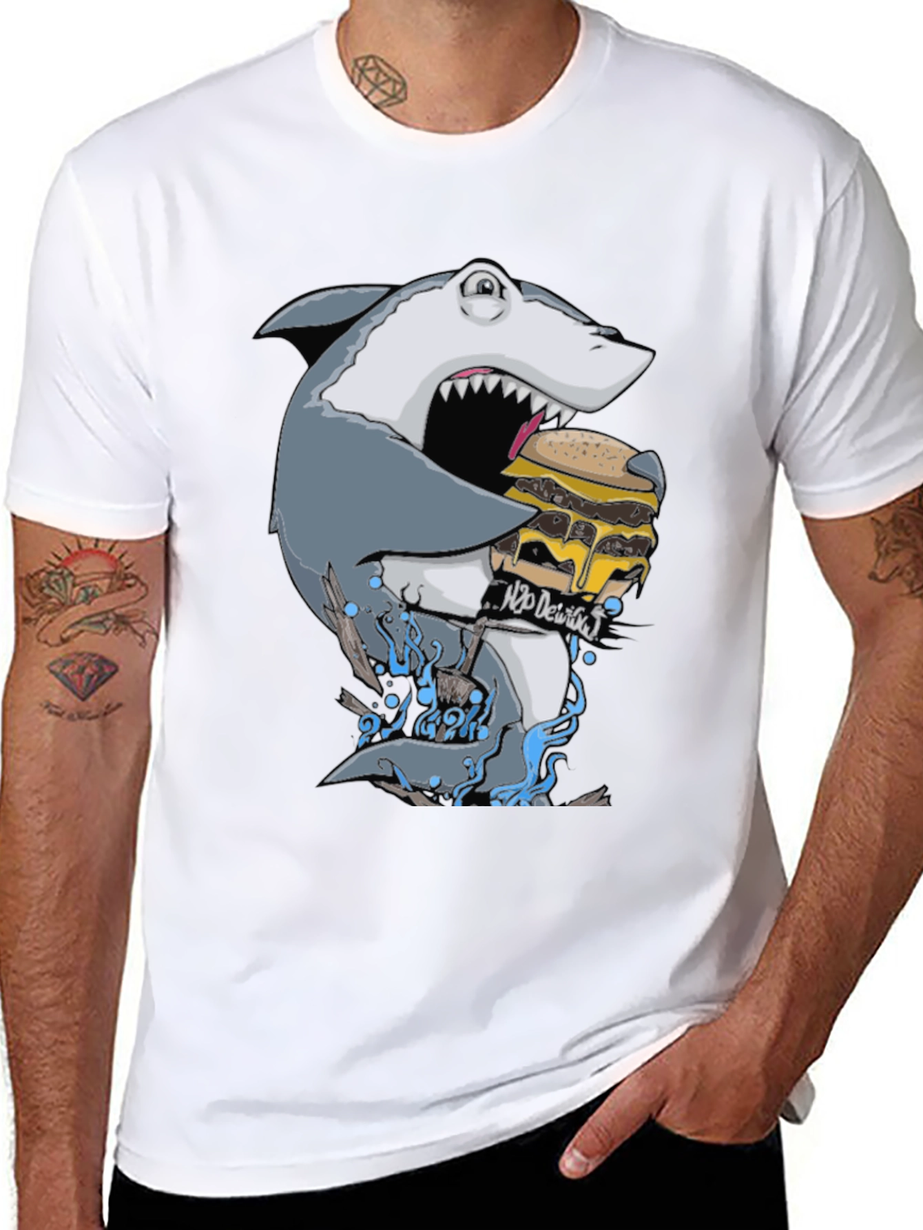 Black Shark Burger Graphic Tee - Black Cotton view 8