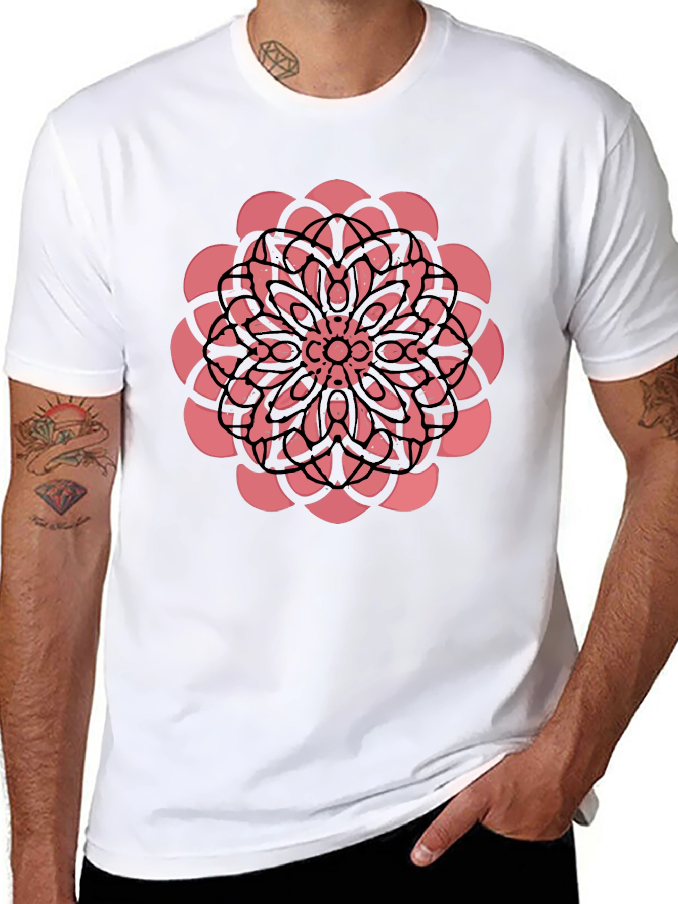 Black Black Tee with Floral Mandala Graphic view 8
