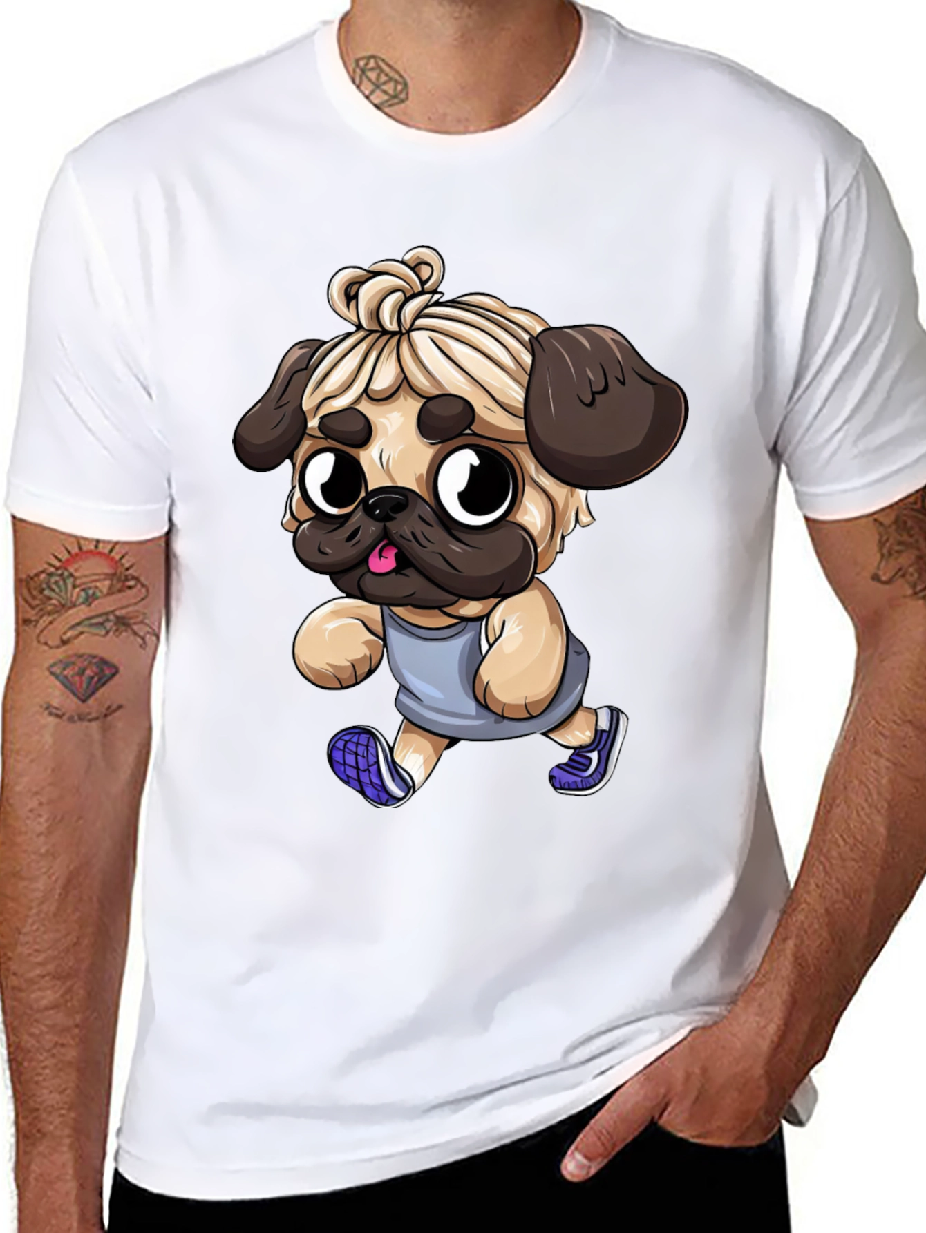 Black Funny Pug Jogger Tee - Men's Black T-Shirt view 8