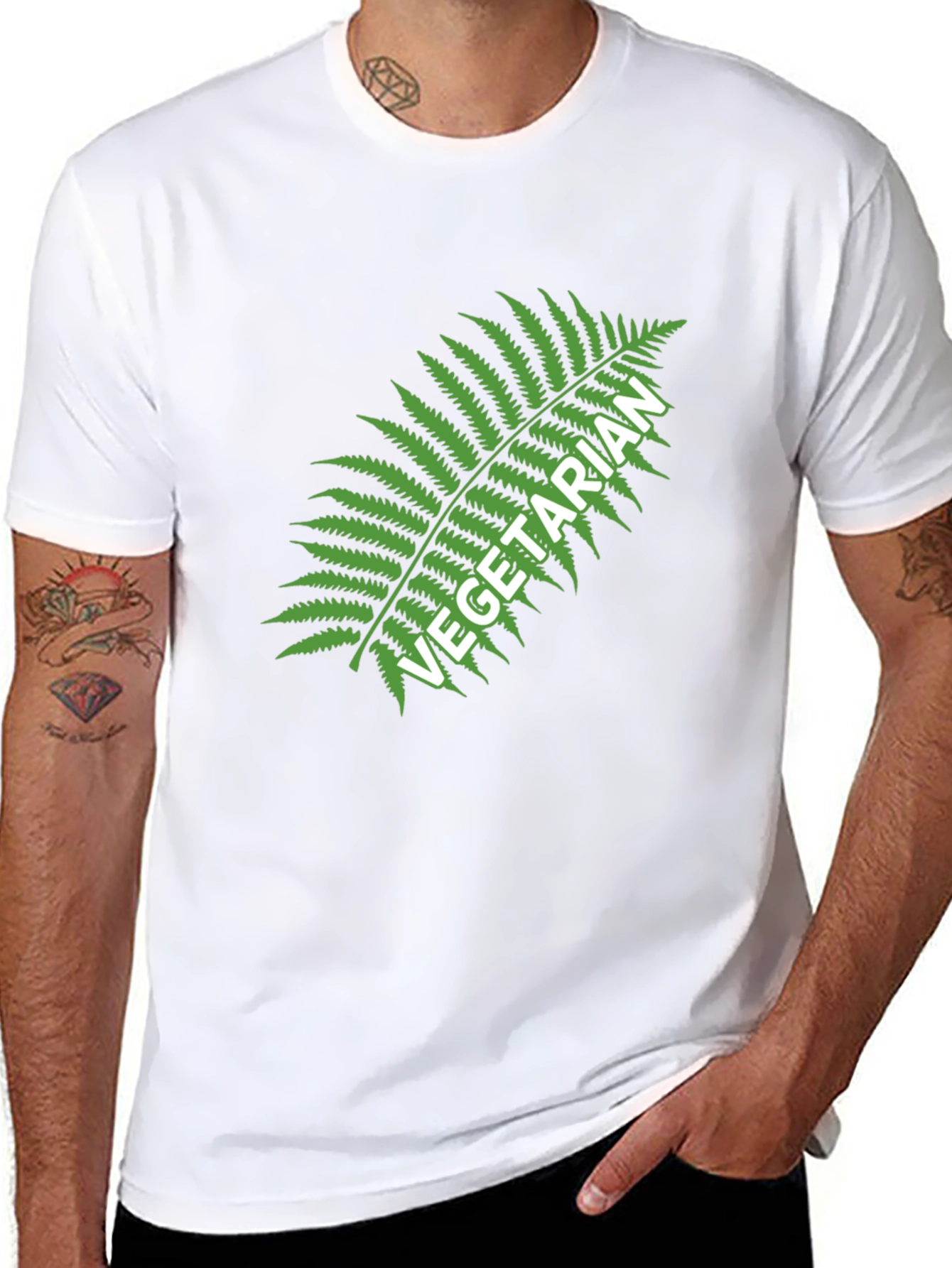 Black Vegetarian Fern Graphic Tee - Black Cotton T-Shirt view 8