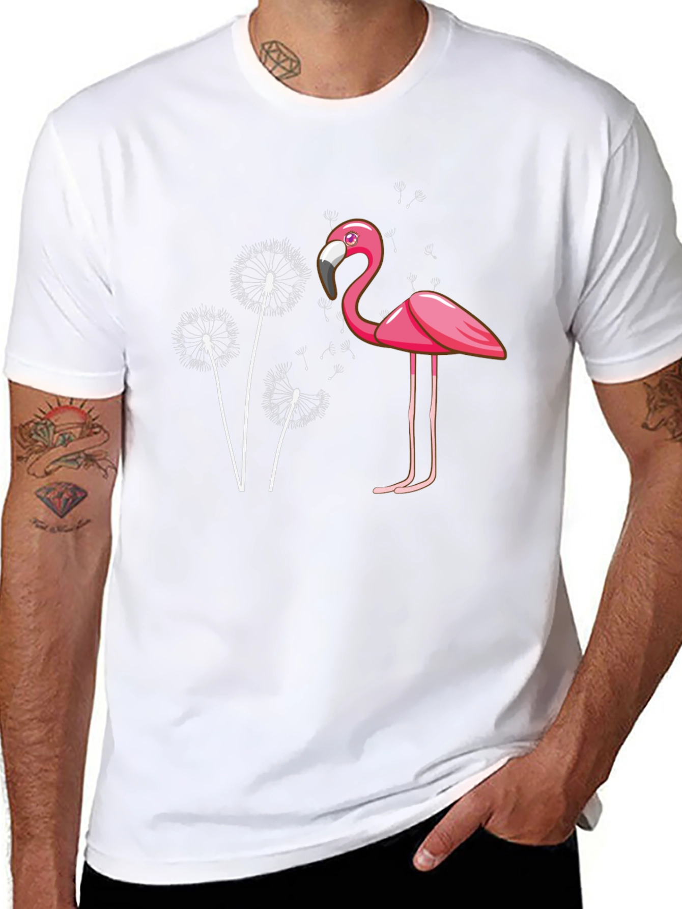 Black Flamingo Dandelion Graphic Tee - Trendy Black T-Shirt view 8