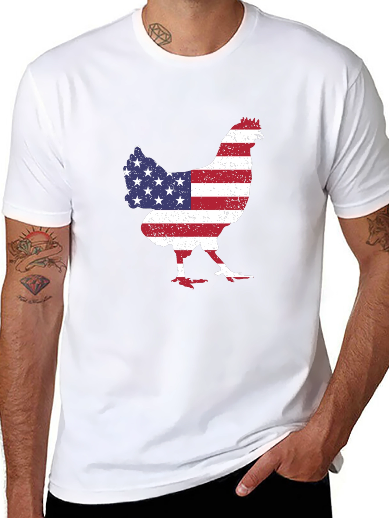 Black American Flag Chicken Graphic Tee view 8
