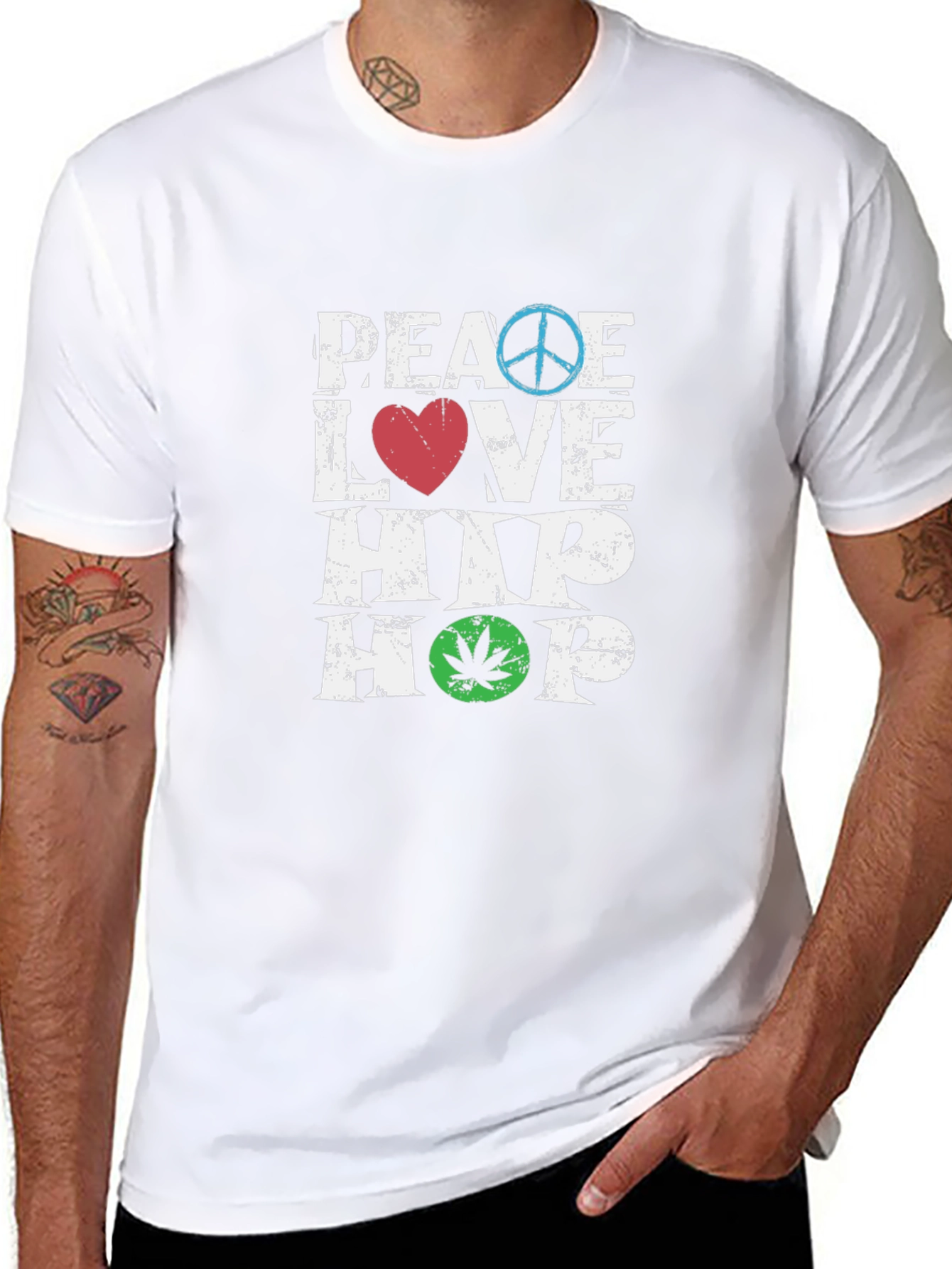 Black Peace Love Hip Hop T-Shirt - Graphic Print Crew Neck Tee view 8