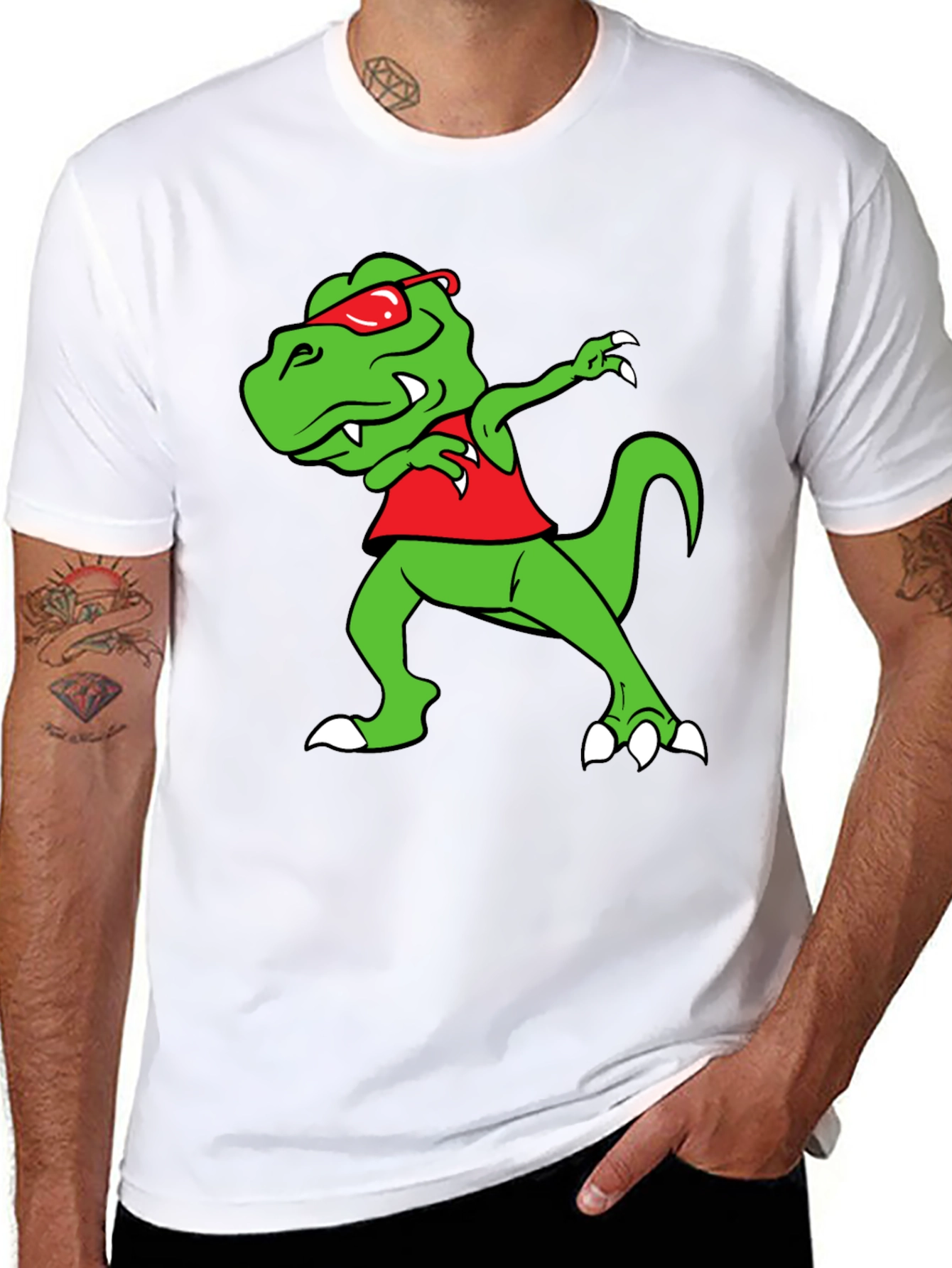 Black Dabbing Dino Graphic Tee - Fun Black T-Shirt view 8