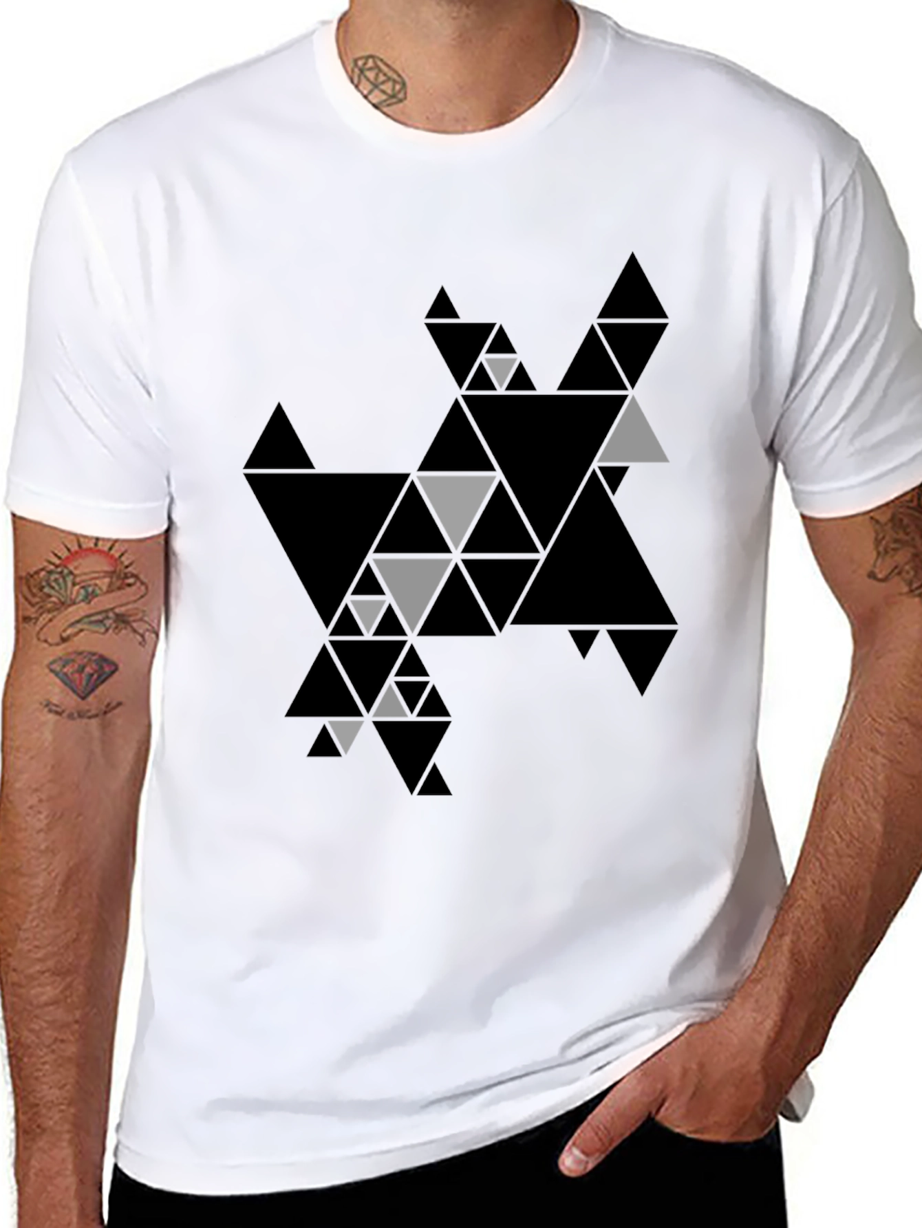 Black Geometric Triangle Print Black T-Shirt view 8