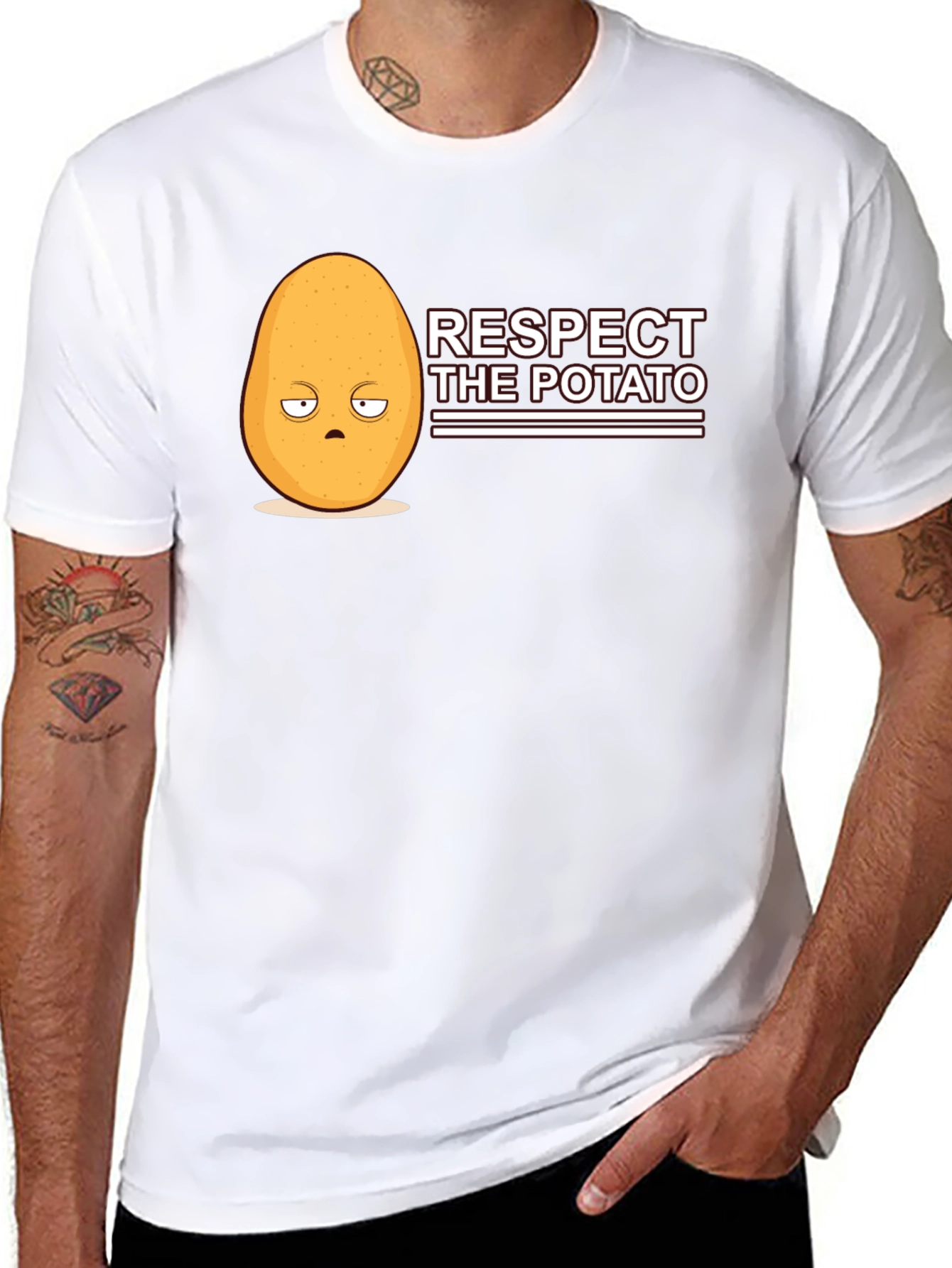 Black Respect the Potato Funny Graphic Tee view 8