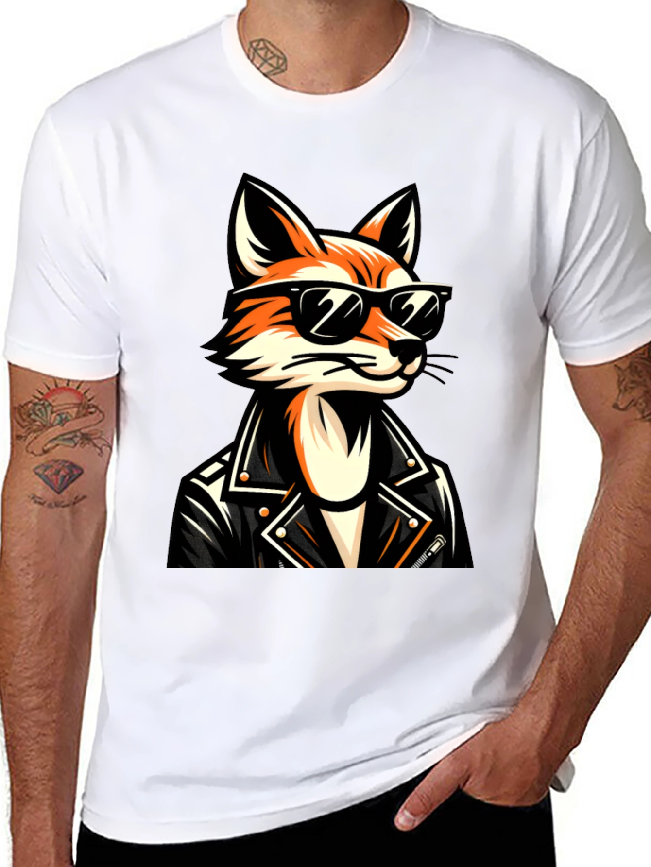 Black Cool Fox Graphic Tee - Black Cotton T-Shirt view 8