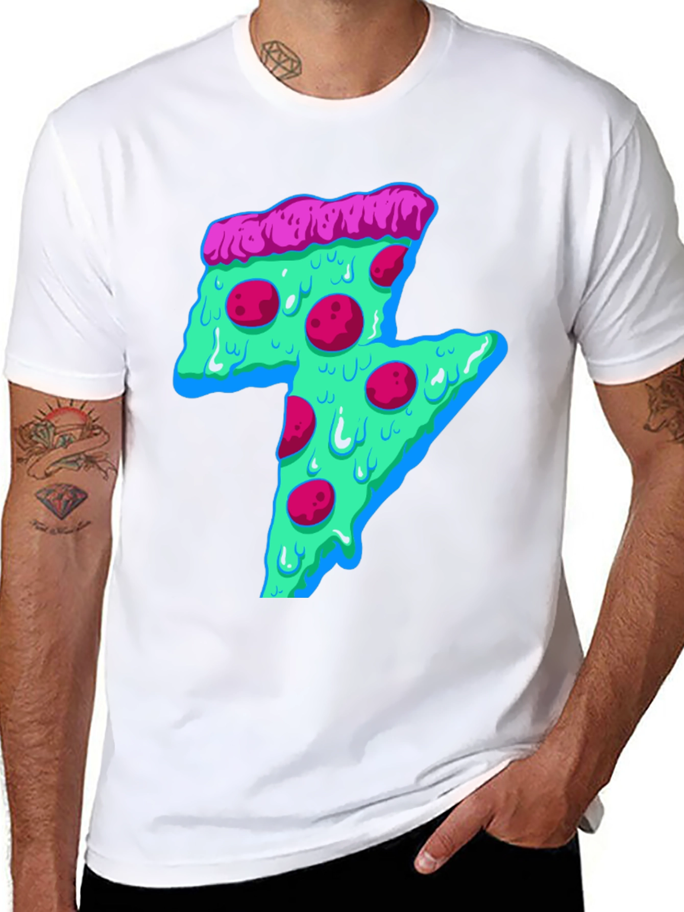 Black Neon Pizza Lightning Bolt Graphic Tee view 8