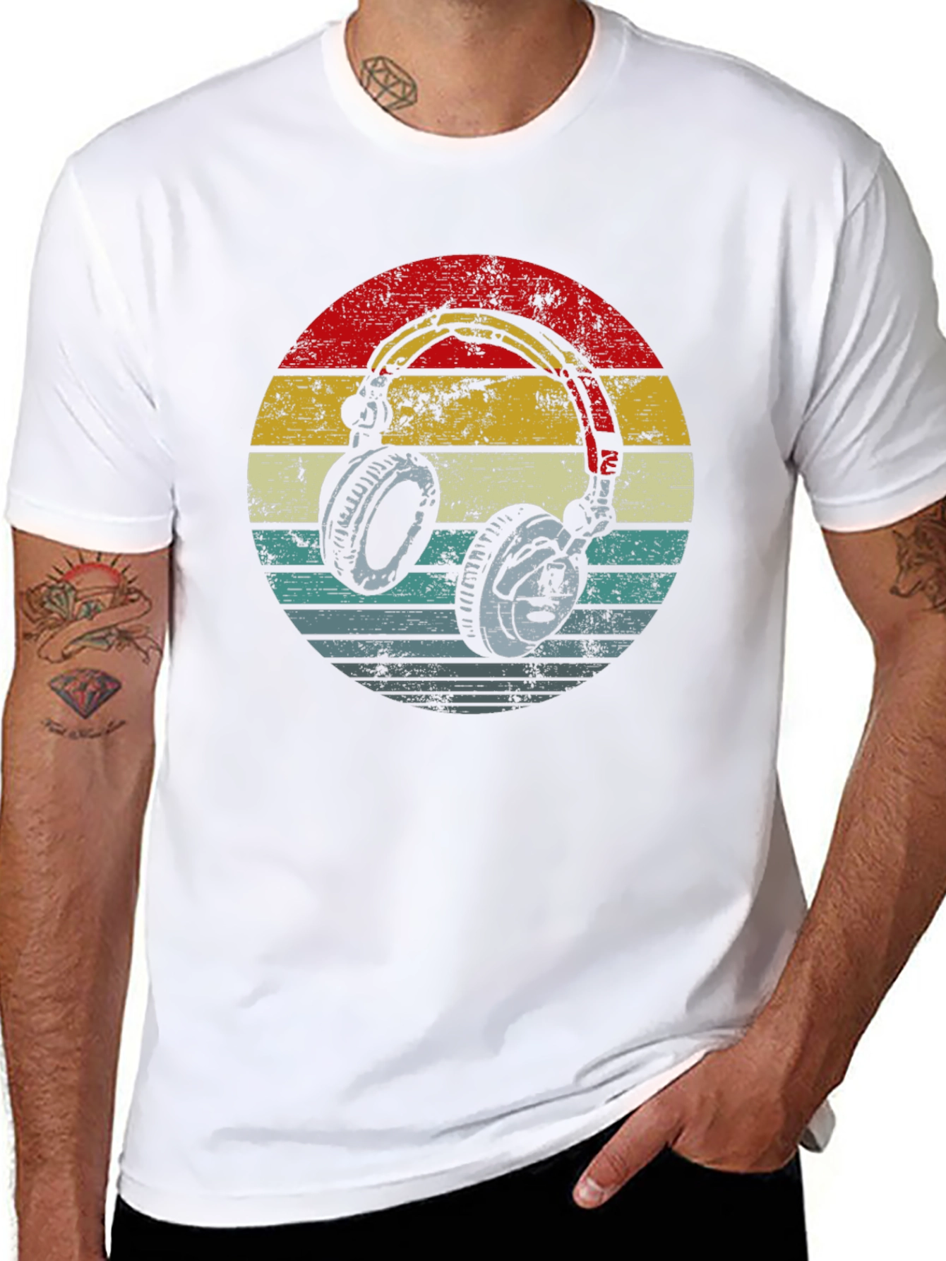 Black Retro Headphones Graphic Tee - Black view 8