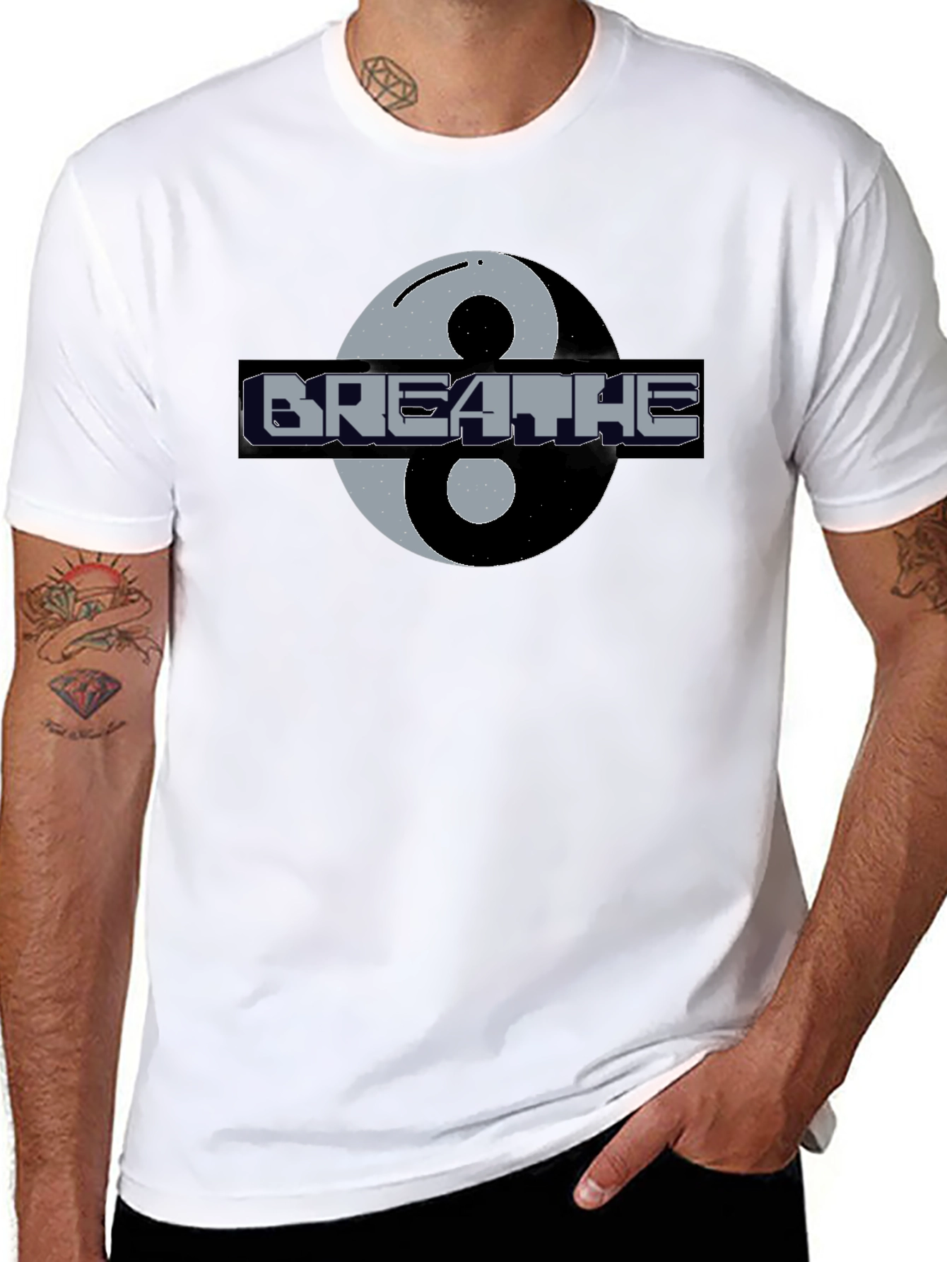 Black Breathe Yin Yang Graphic T-Shirt - Black Casual Tee view 8