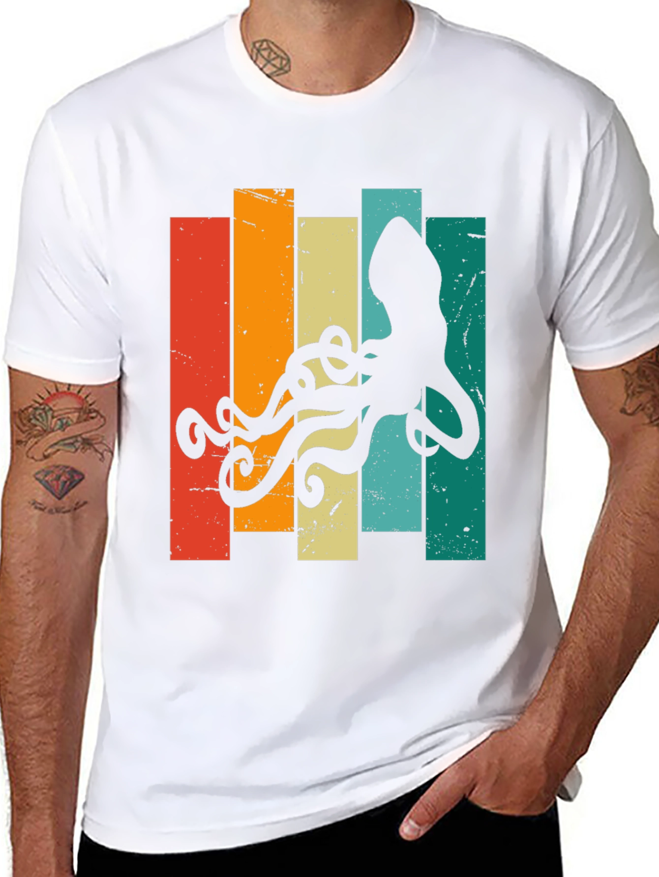 Black Retro Octopus Graphic T-Shirt - Vintage Sea Life Tee view 8