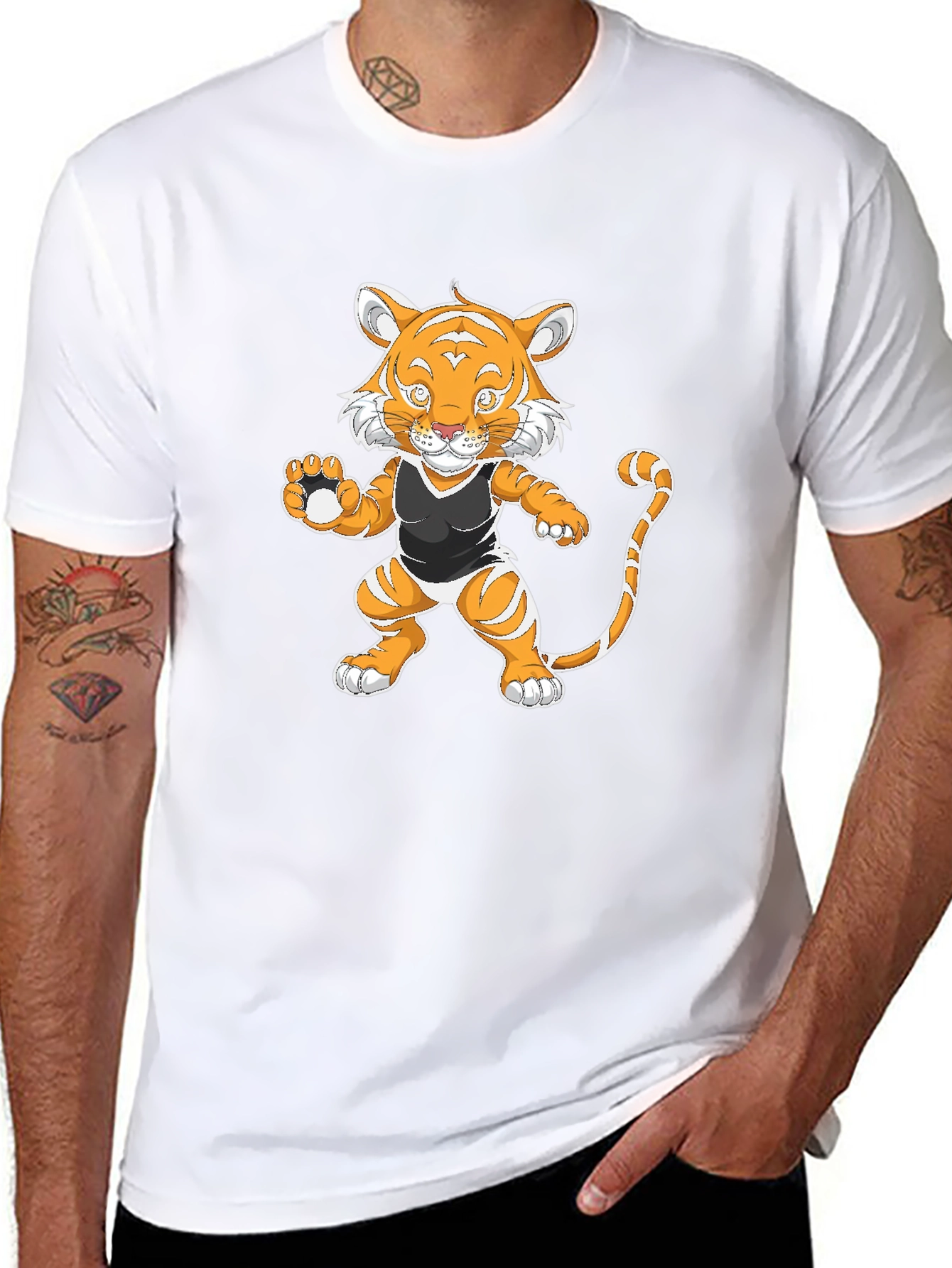 Black Cartoon Tiger Graphic Tee - Black view 8