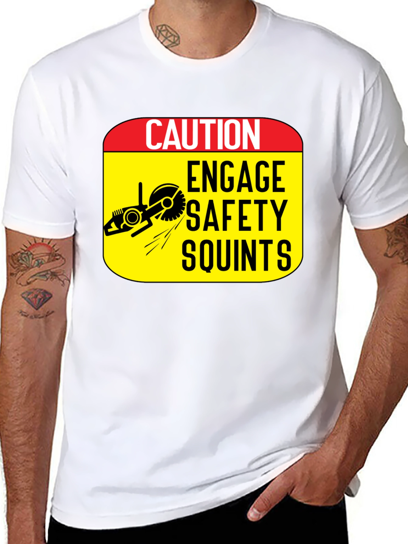 Black Caution Engage Safety Squints T-Shirt view 8