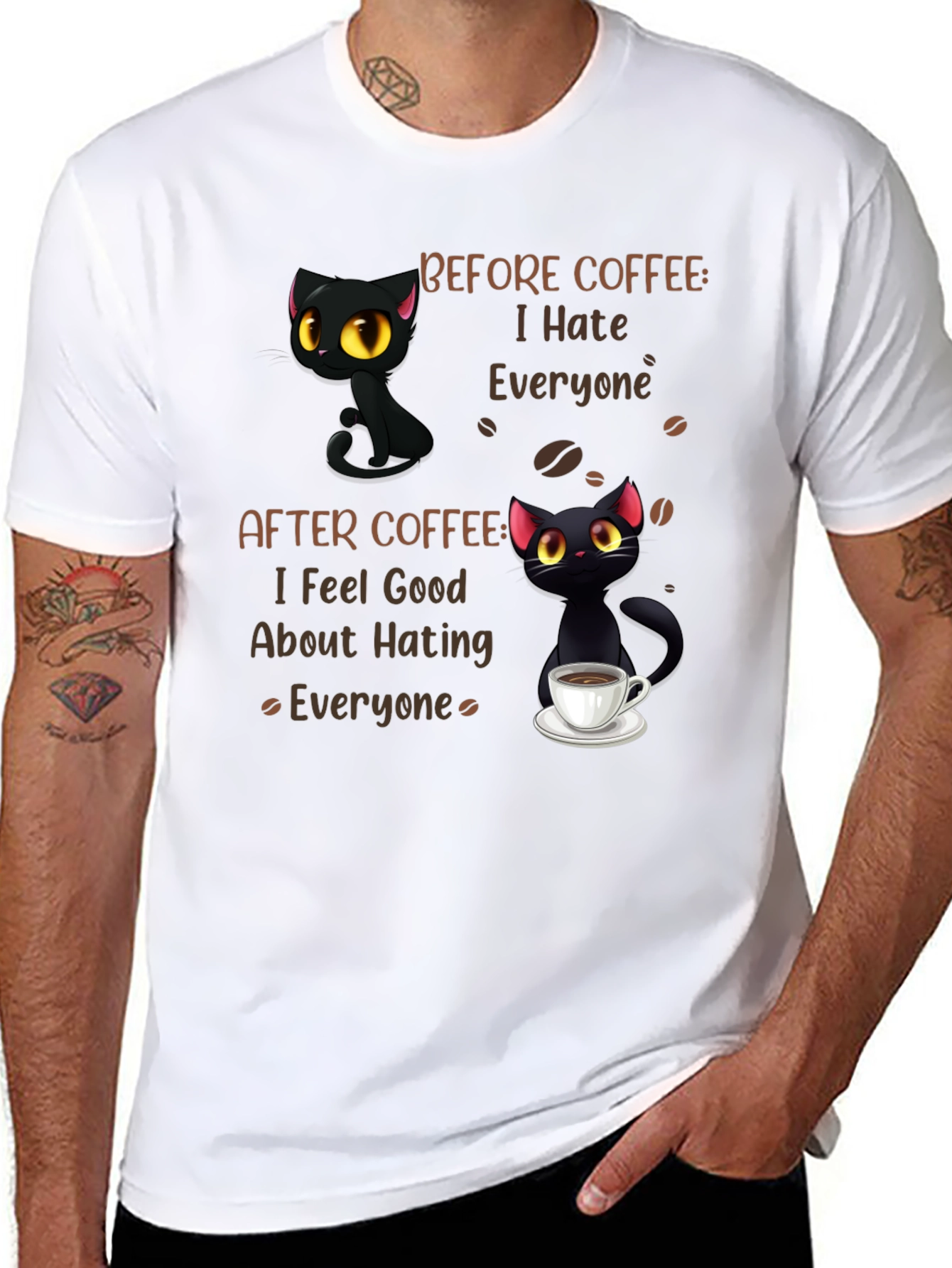 Black Coffee Cat T-Shirt - I Hate Everyone Funny Tee view 8