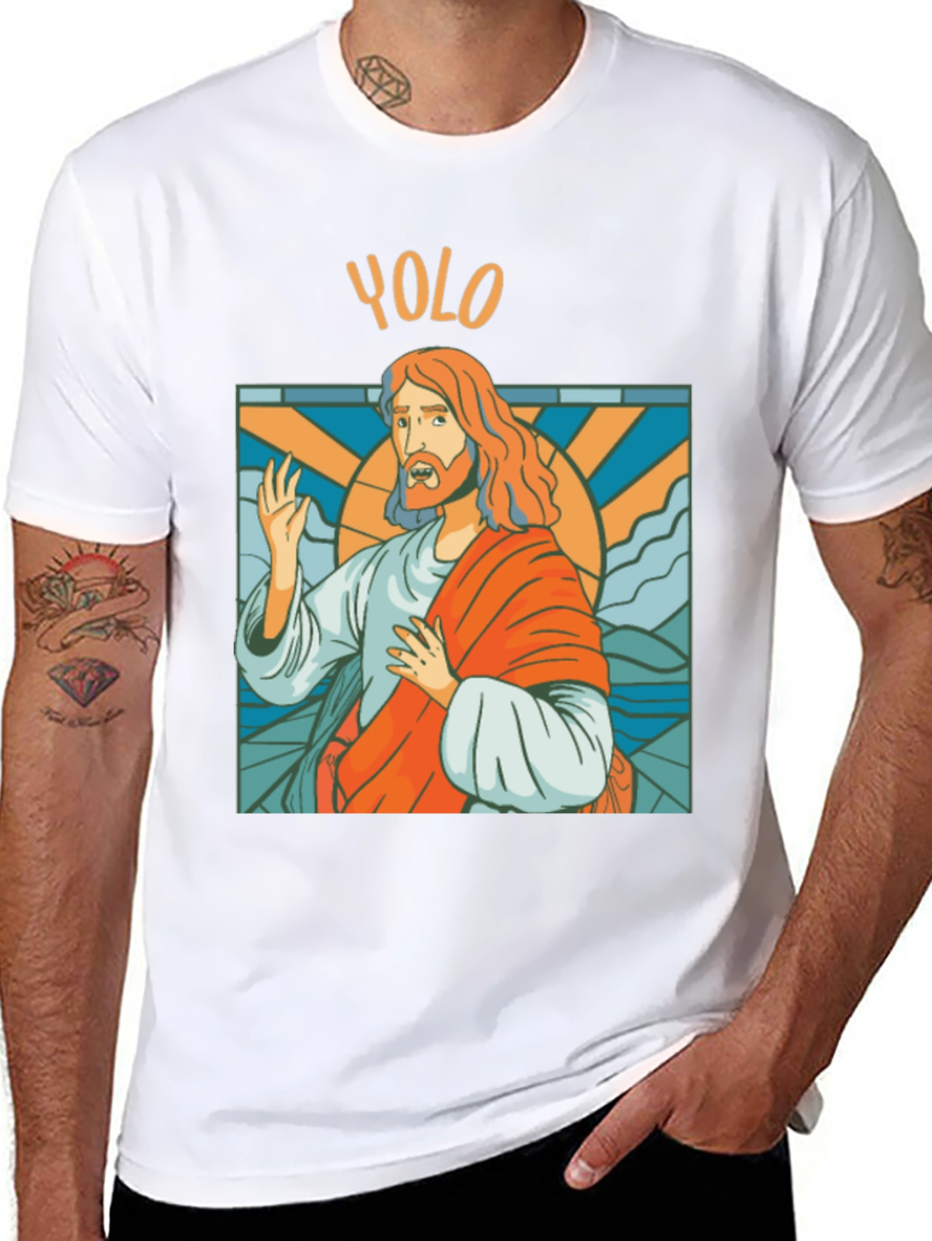 Black YOLO Jesus Graphic Tee - Trendy Novelty T-Shirt view 8