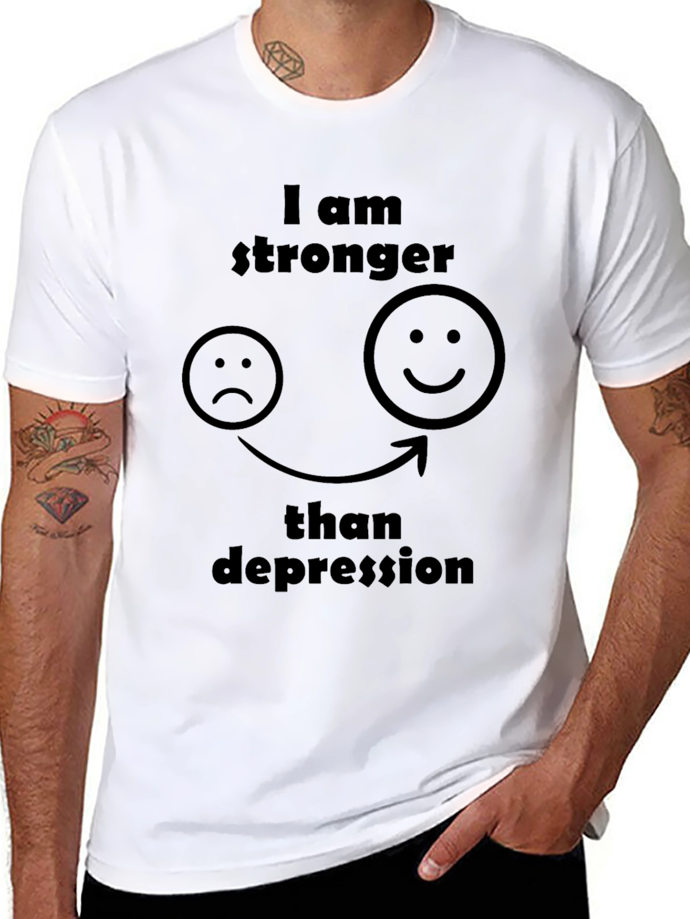 Black Stronger Than Depression Black Graphic T-Shirt view 8
