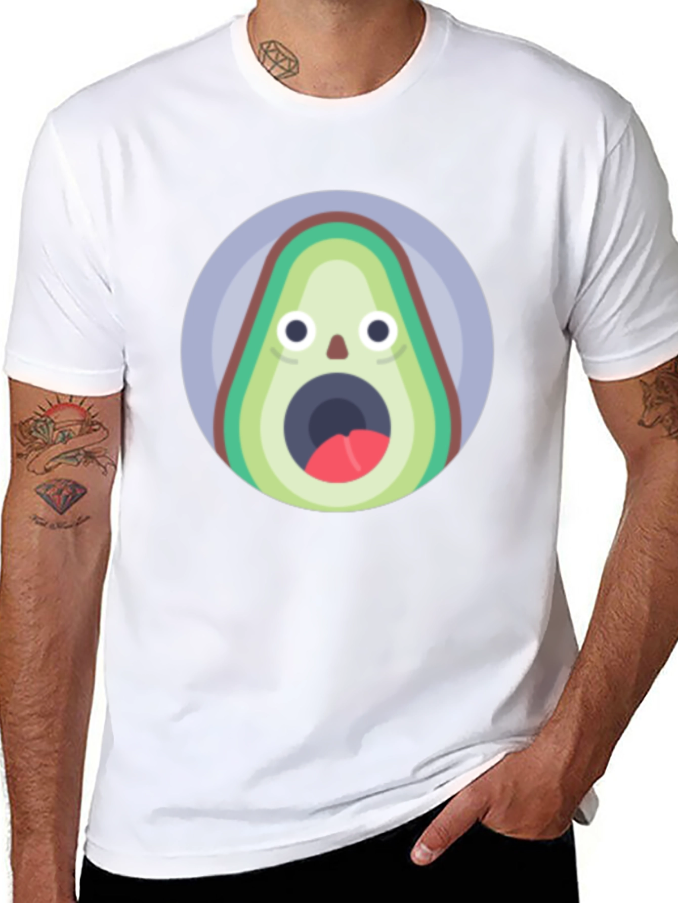 Black Funny Avocado T-Shirt - Shocked Fruit Graphic Tee view 8