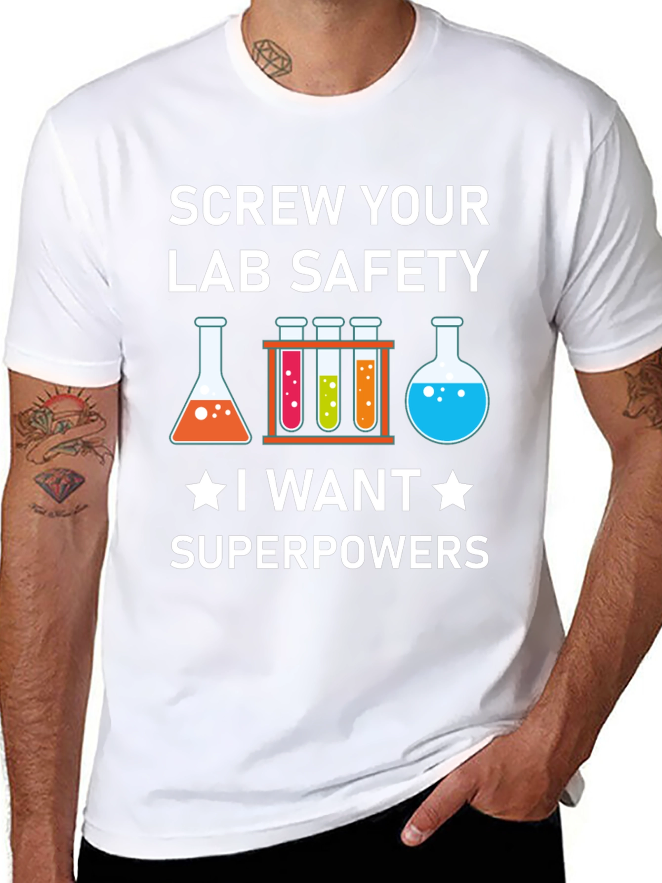 Black Screw Your Lab Safety T-Shirt: Superpowers Graphic Tee view 8