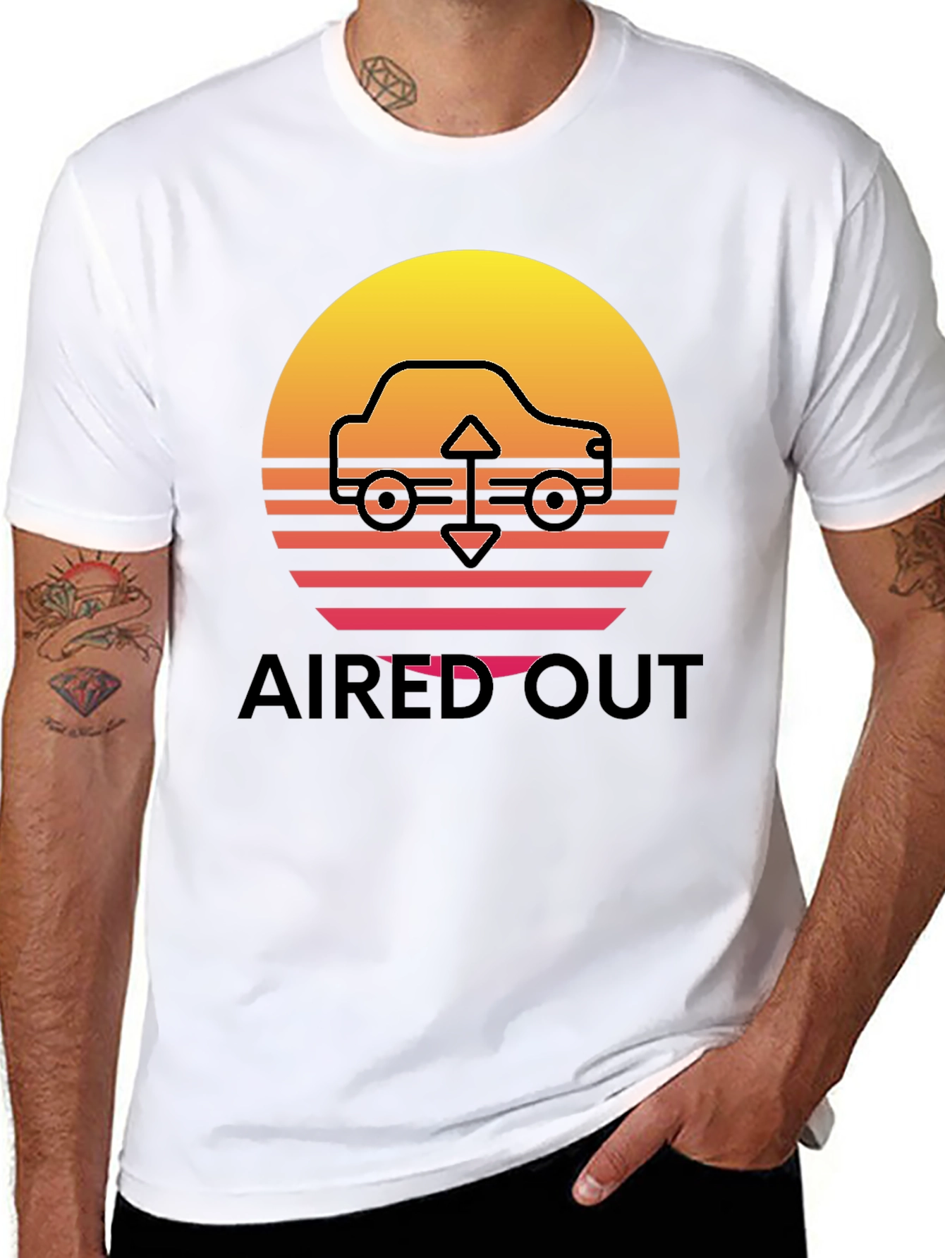 Black Aired Out Car Graphic Tee - Retro Sunset Design view 8