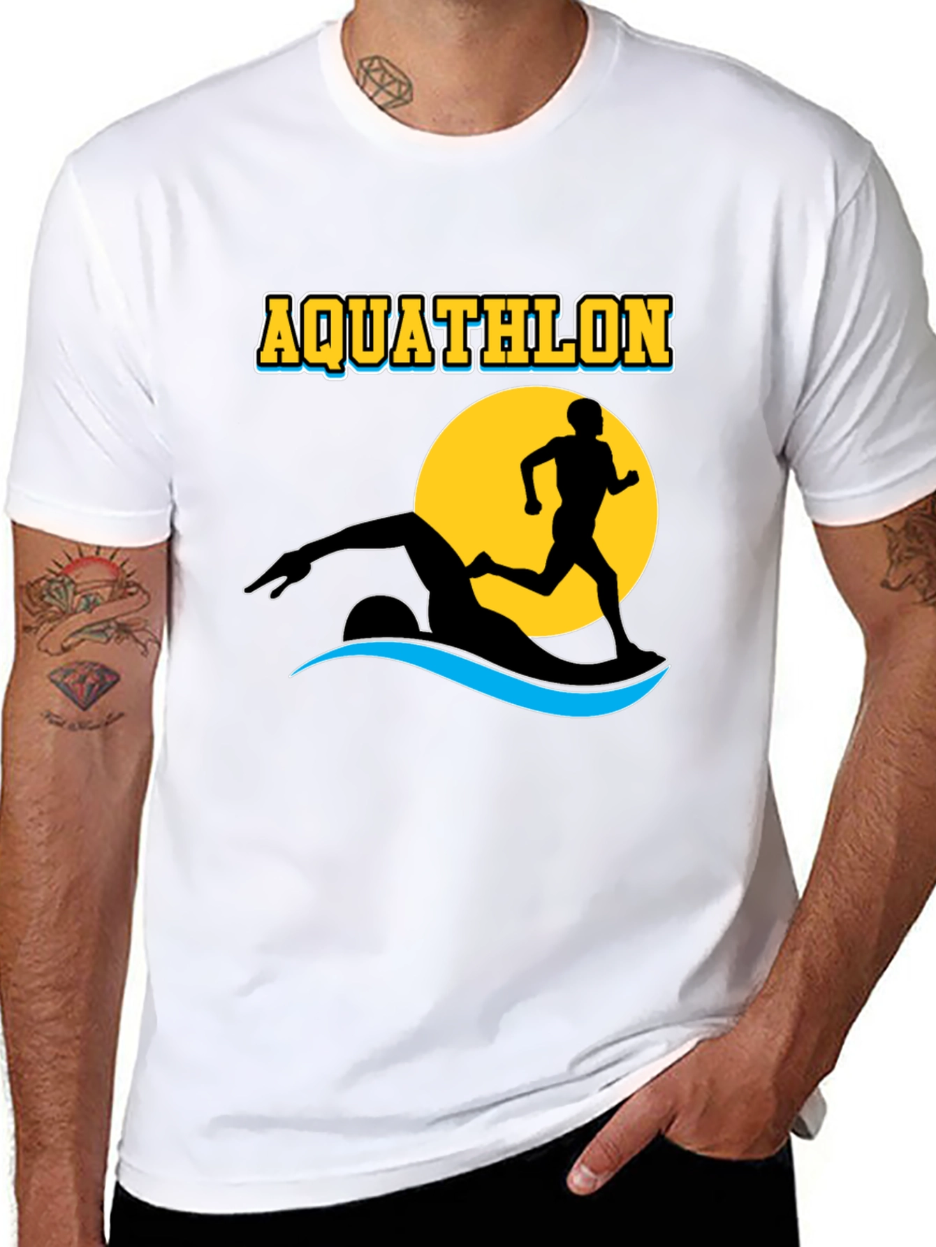 Black Aquathlon T-Shirt: Swim & Run Design view 8
