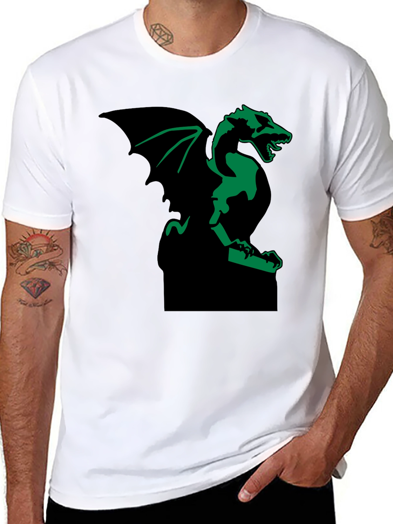 Black Green Gargoyle Graphic Black T-Shirt view 8