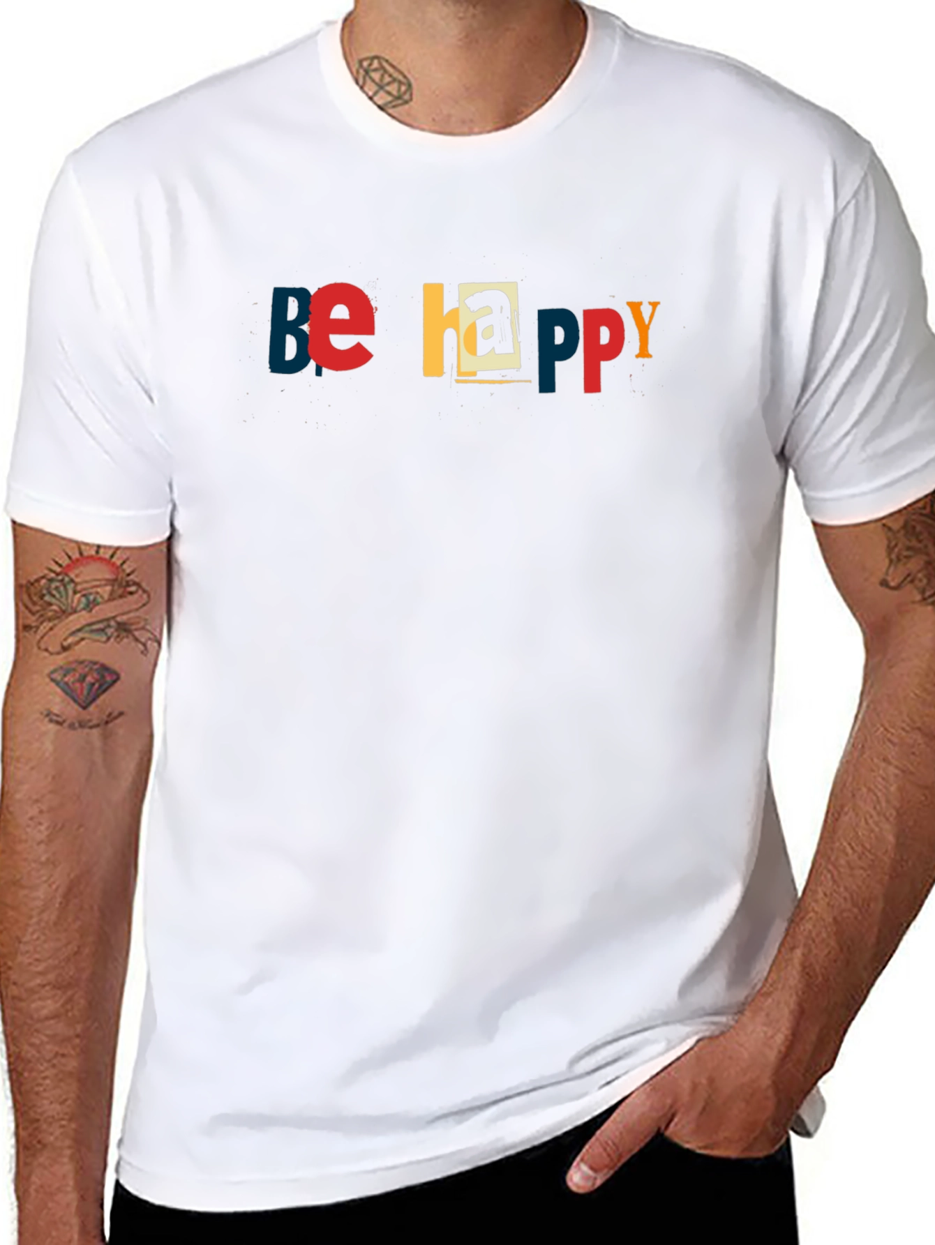 Black Be Happy Graphic Print Crew Neck T-Shirt view 8