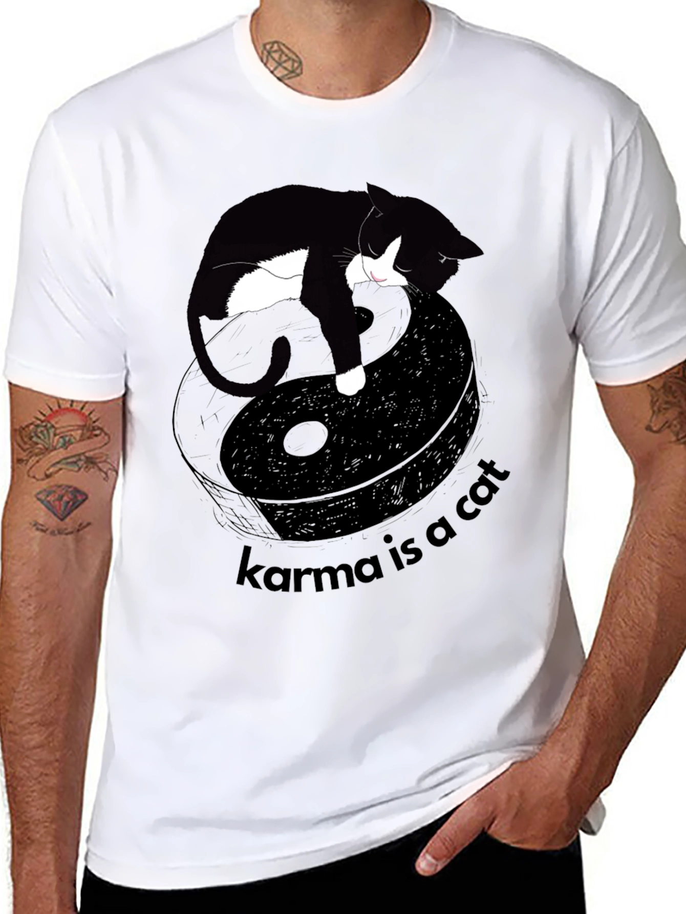 Black Karma is a Cat Graphic Tee - Unisex Black T-Shirt view 8