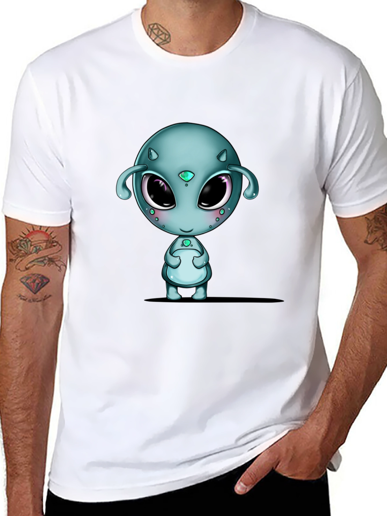 Black Cute Alien Graphic Black T-Shirt view 8