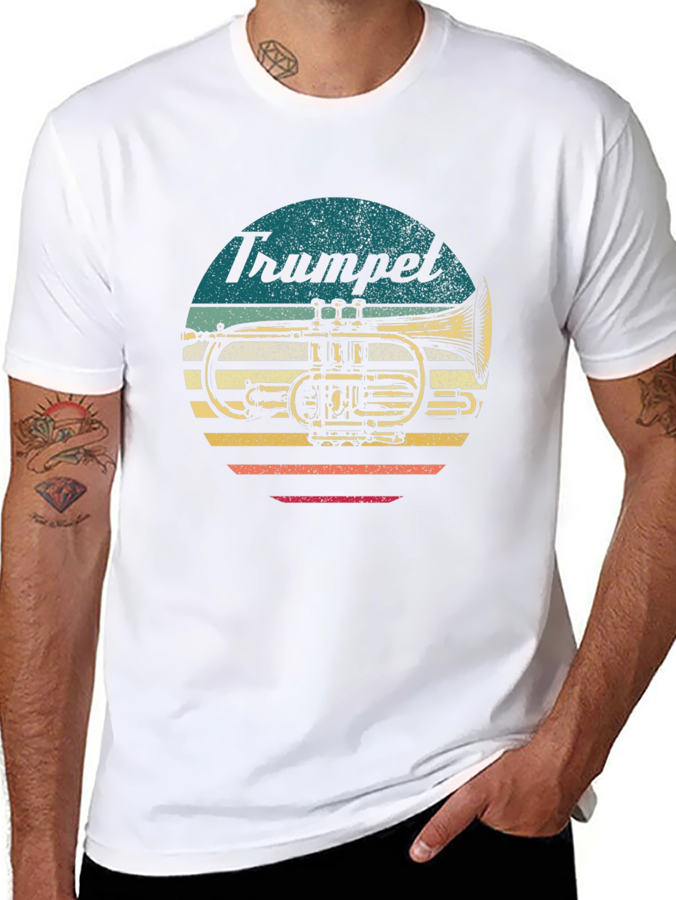 Black Vintage Trumpet Graphic T-Shirt - Retro Style view 8