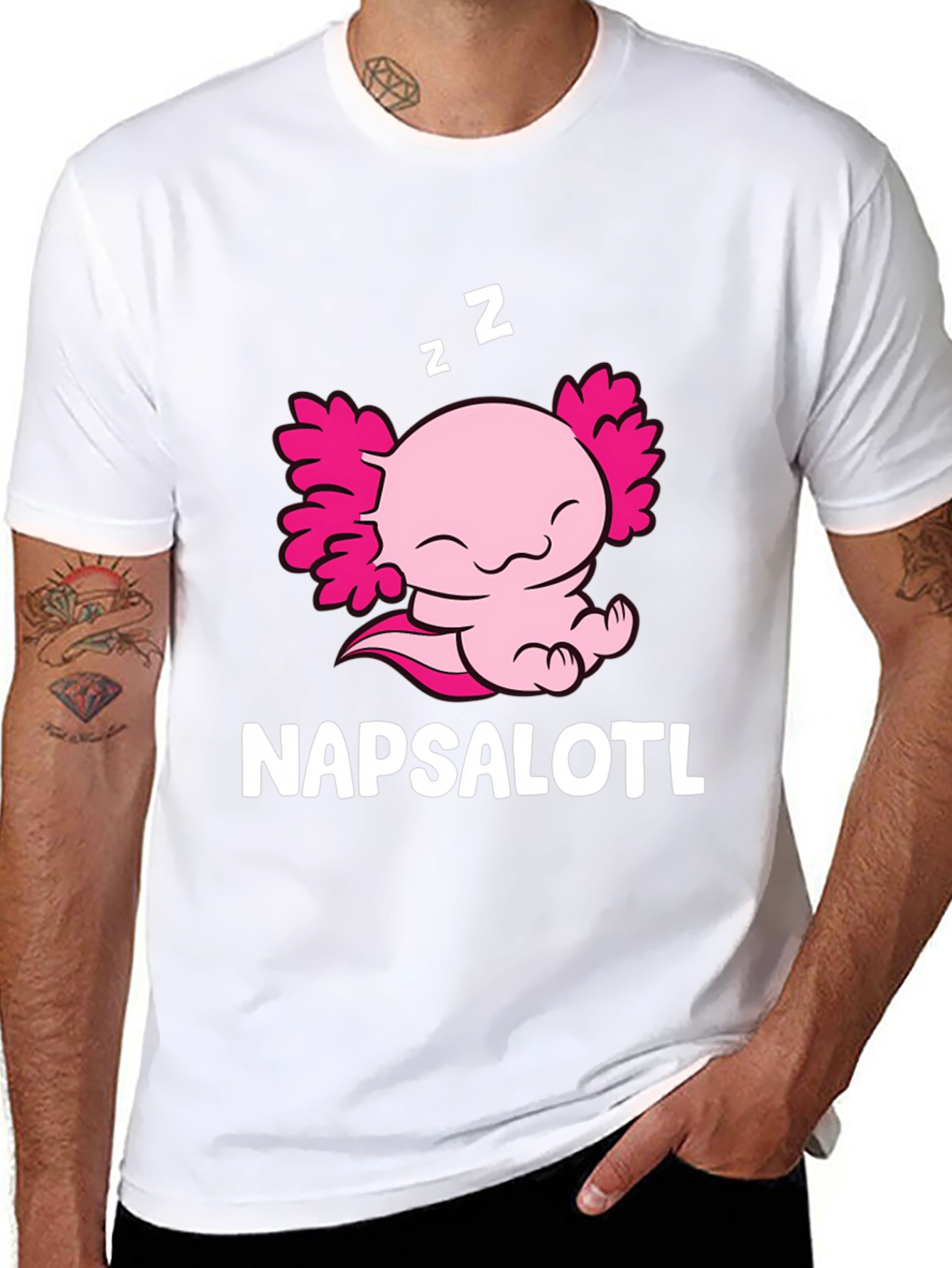 Black Napsalotl Axolotl Cute Sleeping T-Shirt view 8