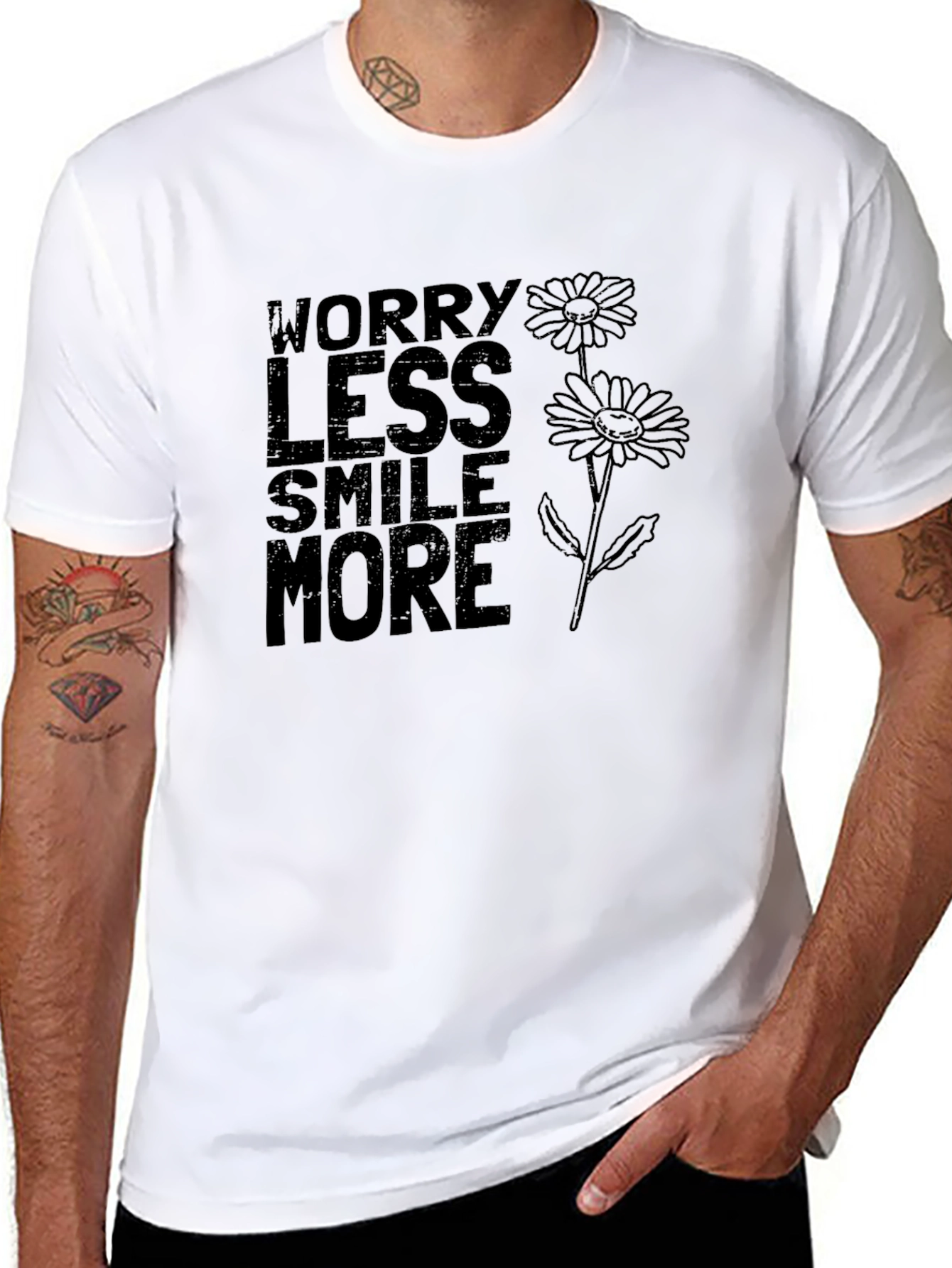Black Worry Less Smile More Graphic T-Shirt view 8