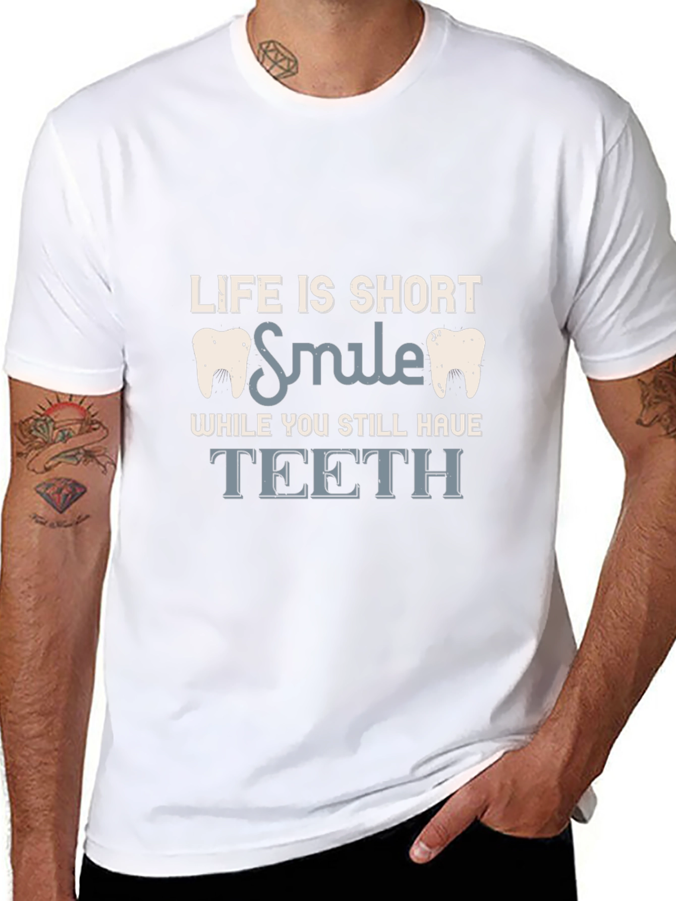 Black Life is Short Smile Teeth Graphic Tee - Black view 8