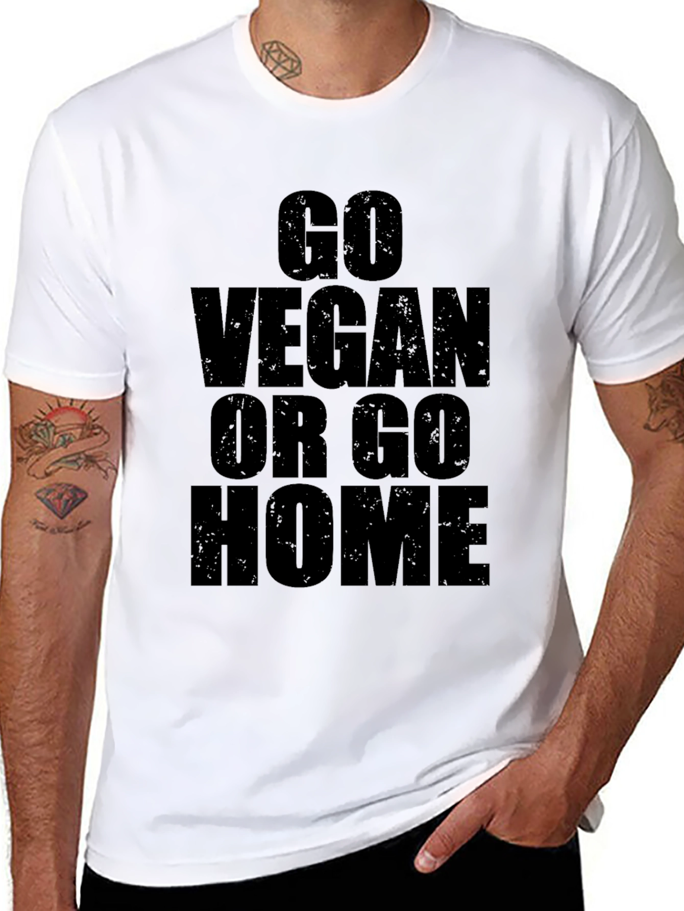Black Go Vegan Or Go Home Graphic T-Shirt view 8