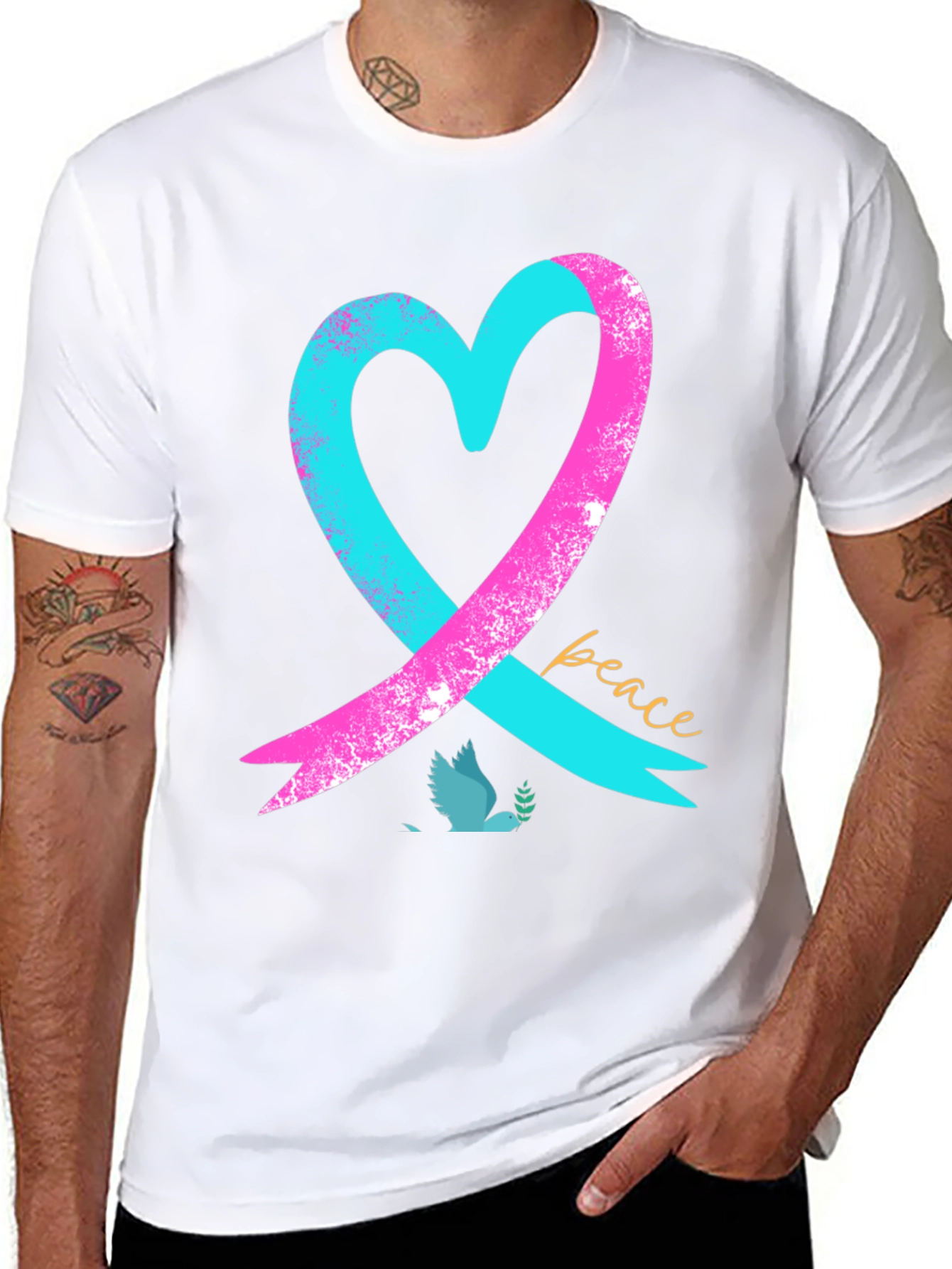 Black Peace Heart Dove T-Shirt - Black view 8