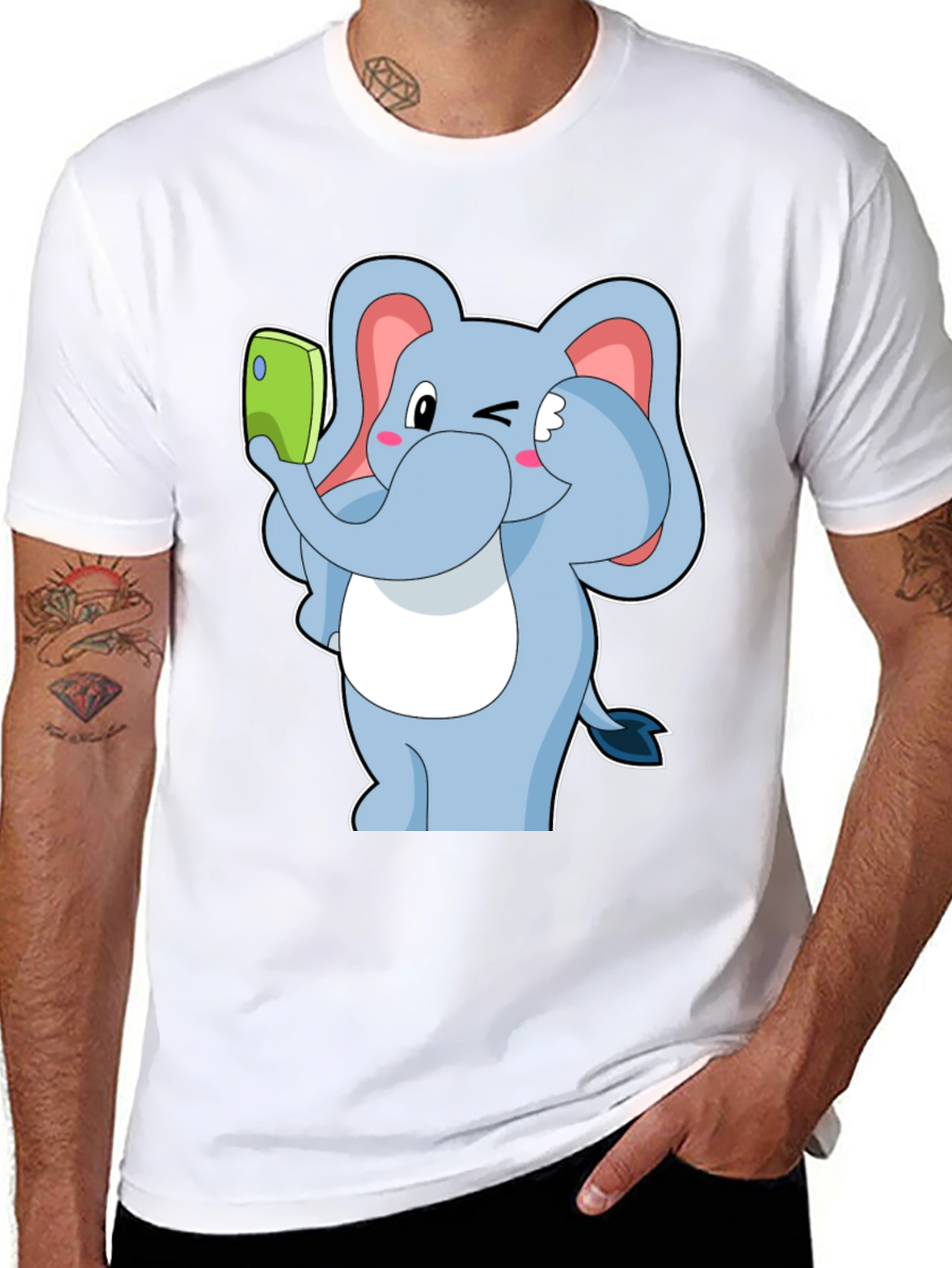 Black Elephant Selfie T-Shirt - Fun Cartoon Tee view 8