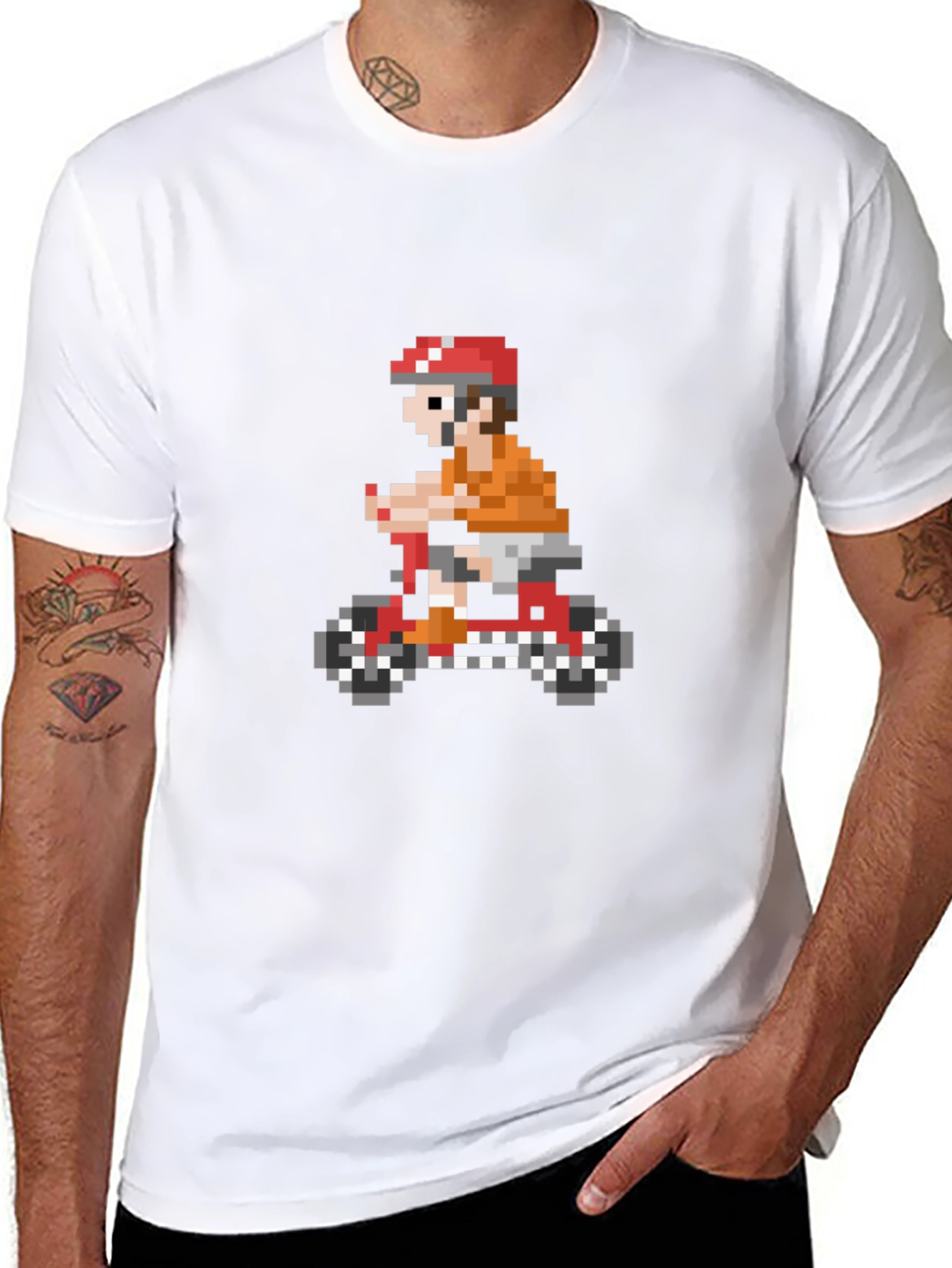 Black Retro Pixel Cyclist Tee - Black Cotton Blend view 8