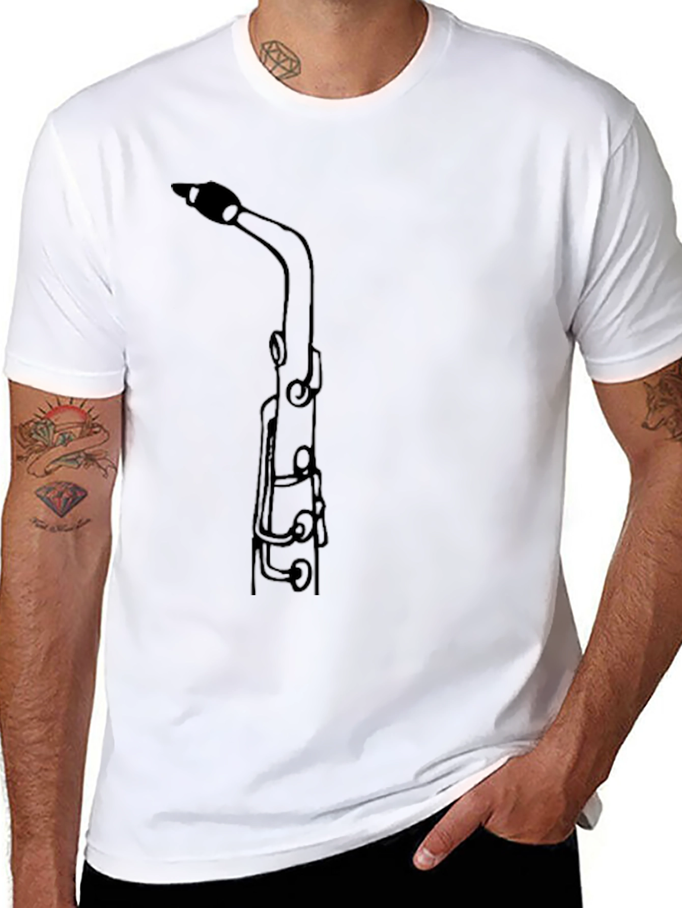 Black Saxophone Outline Graphic T-Shirt view 8