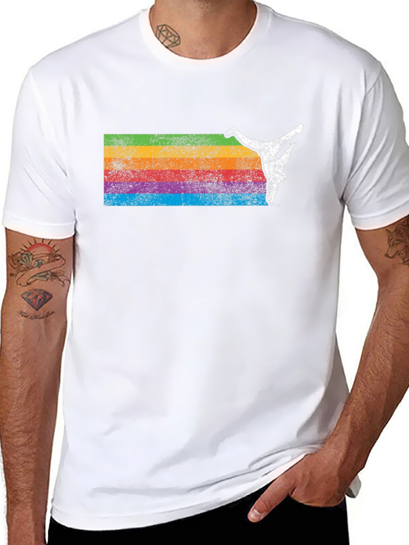Black Retro Rainbow Breakdancer Graphic Tee view 8
