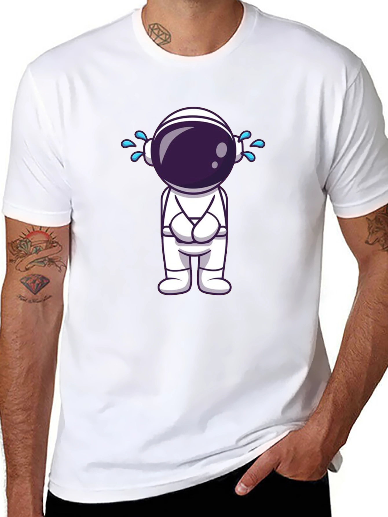 Black Sad Astronaut Graphic T-Shirt view 8