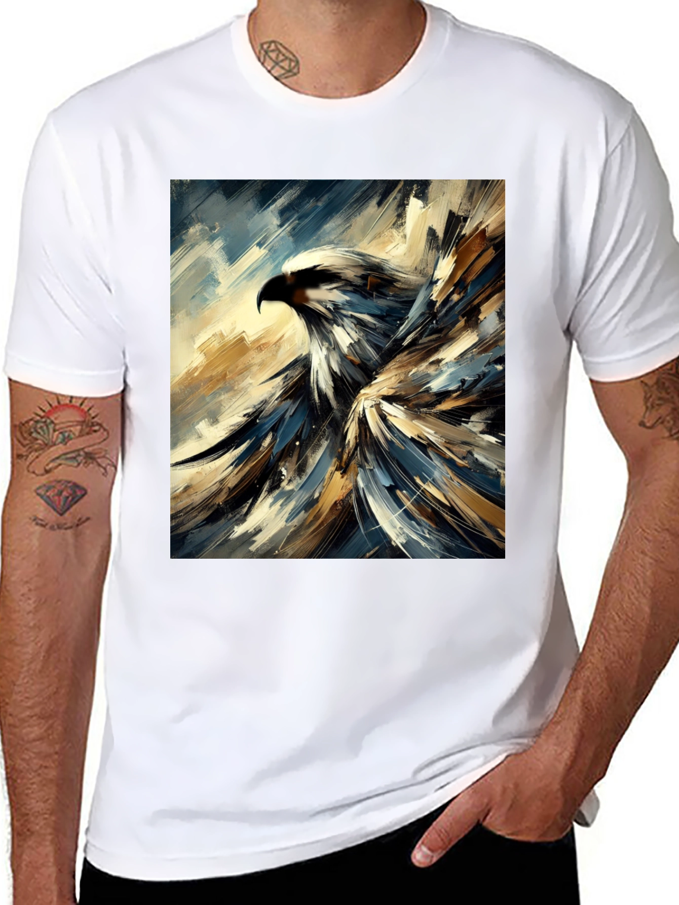 Black Abstract Eagle Graphic Black T-Shirt view 8