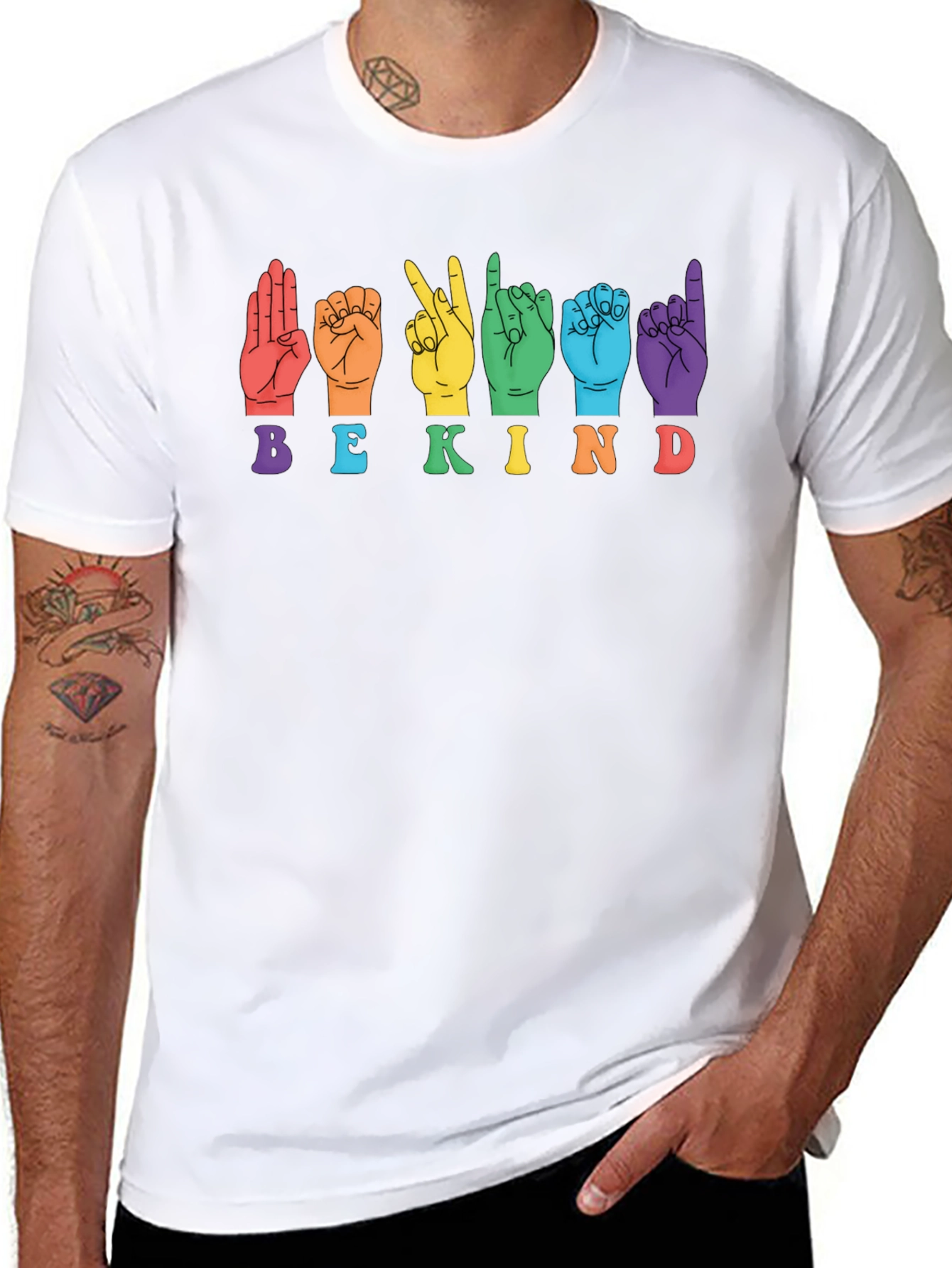 Black Be Kind Sign Language Graphic T-Shirt view 8