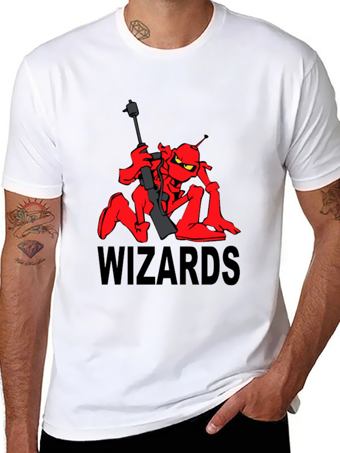 Black Wizards Cartoon T-Shirt - Red Alien Design view 8