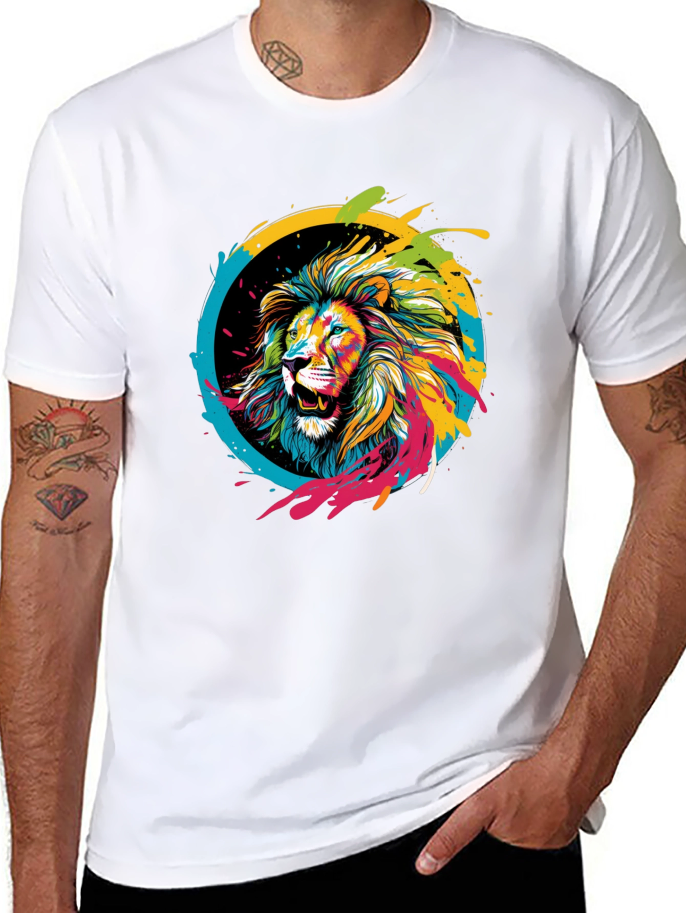 Black Lion Art T-Shirt - Colorful Graphic Tee view 8